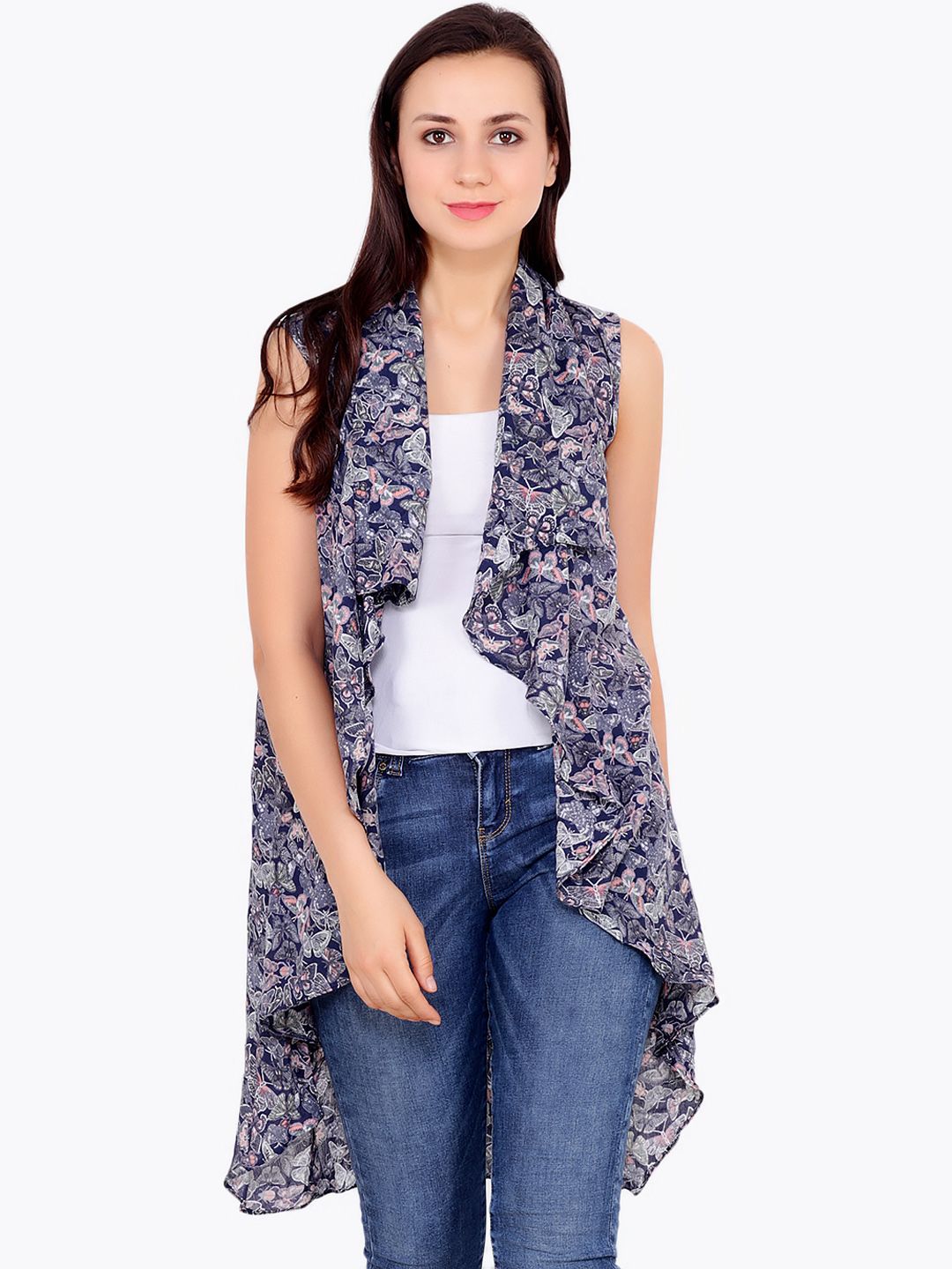 Cation Blue Printed Open Front Shrug Price in India