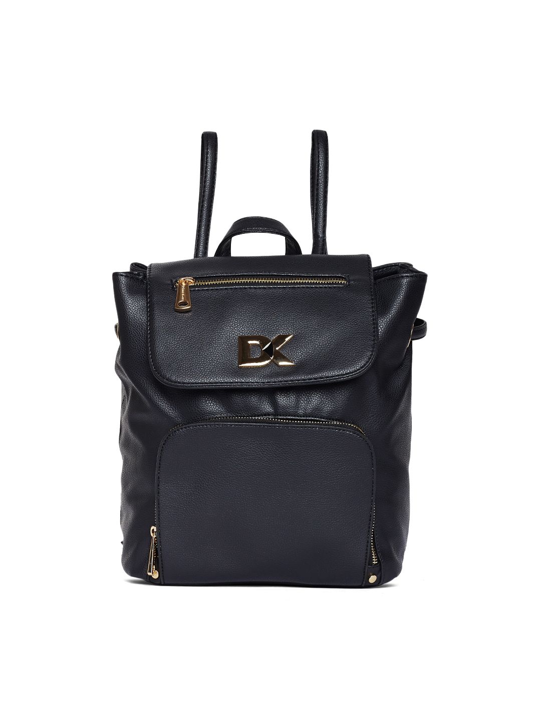 Diana Korr Women Black & Gold-Toned Solid Backpack Price in India