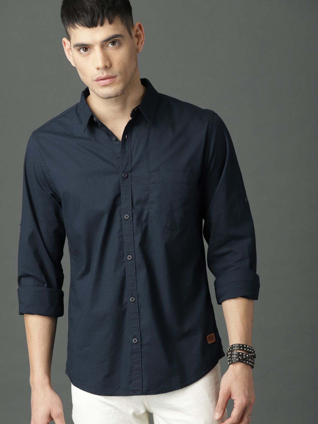 Roadster Men Navy Blue Regular Fit Solid Casual Shirt