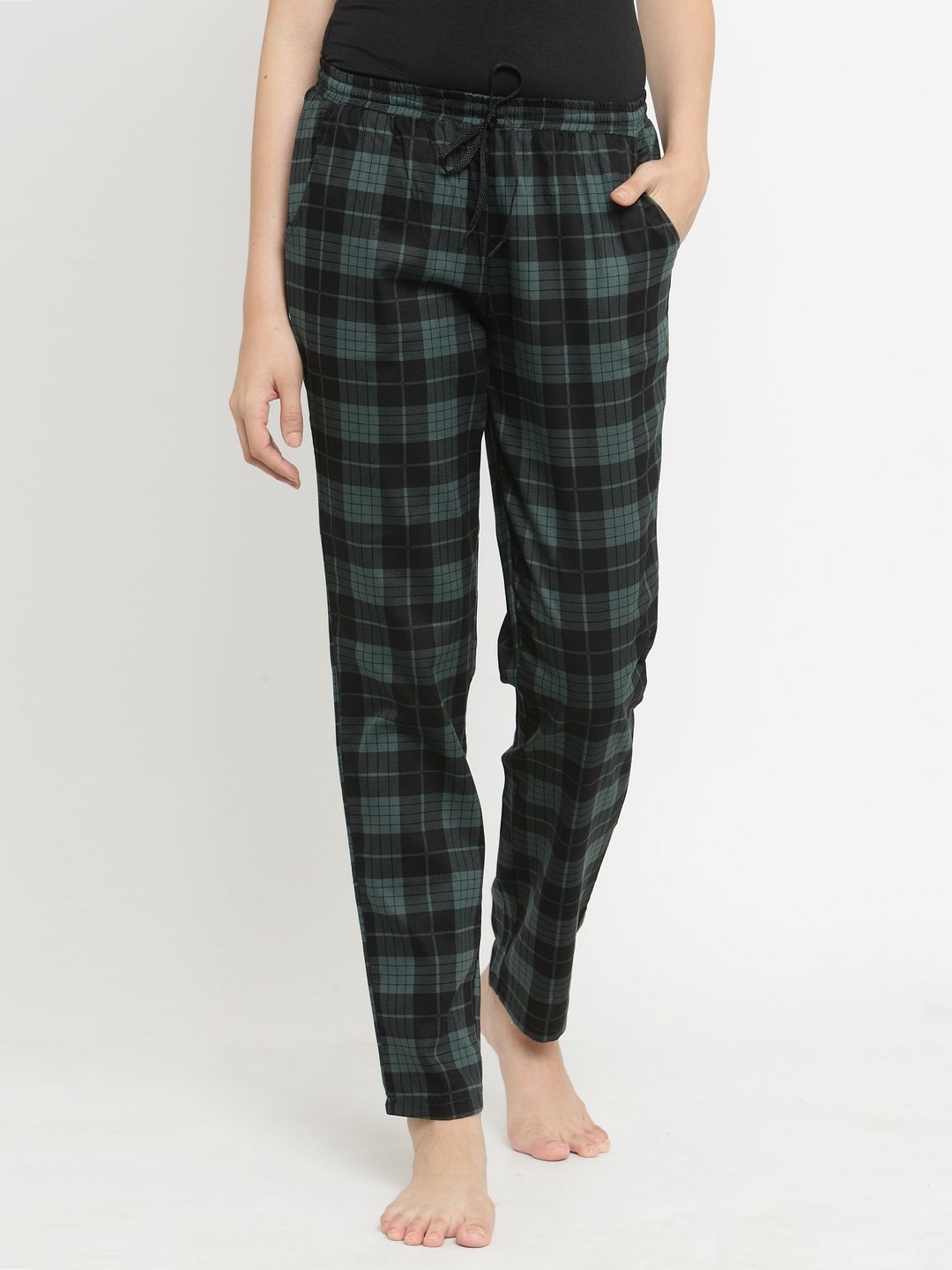 Claura Women Green & Black Checked Regular Fit Pyjama Lower-12 Price in India