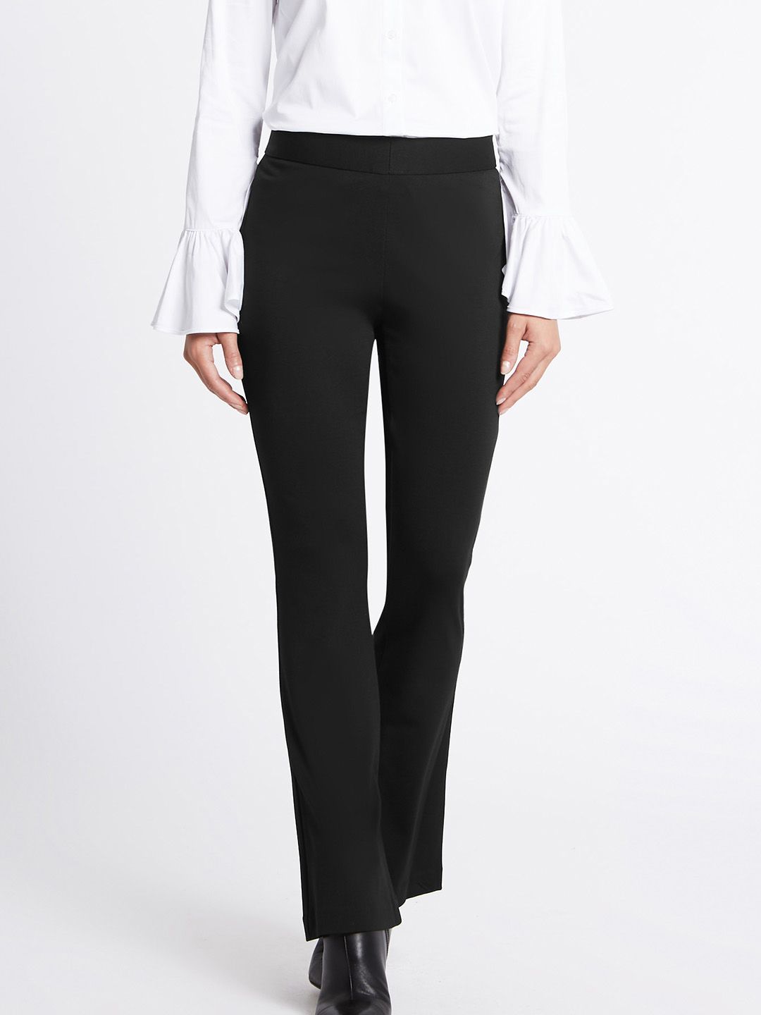 Marks & Spencer Women Black Regular Fit Solid Parallel Trousers