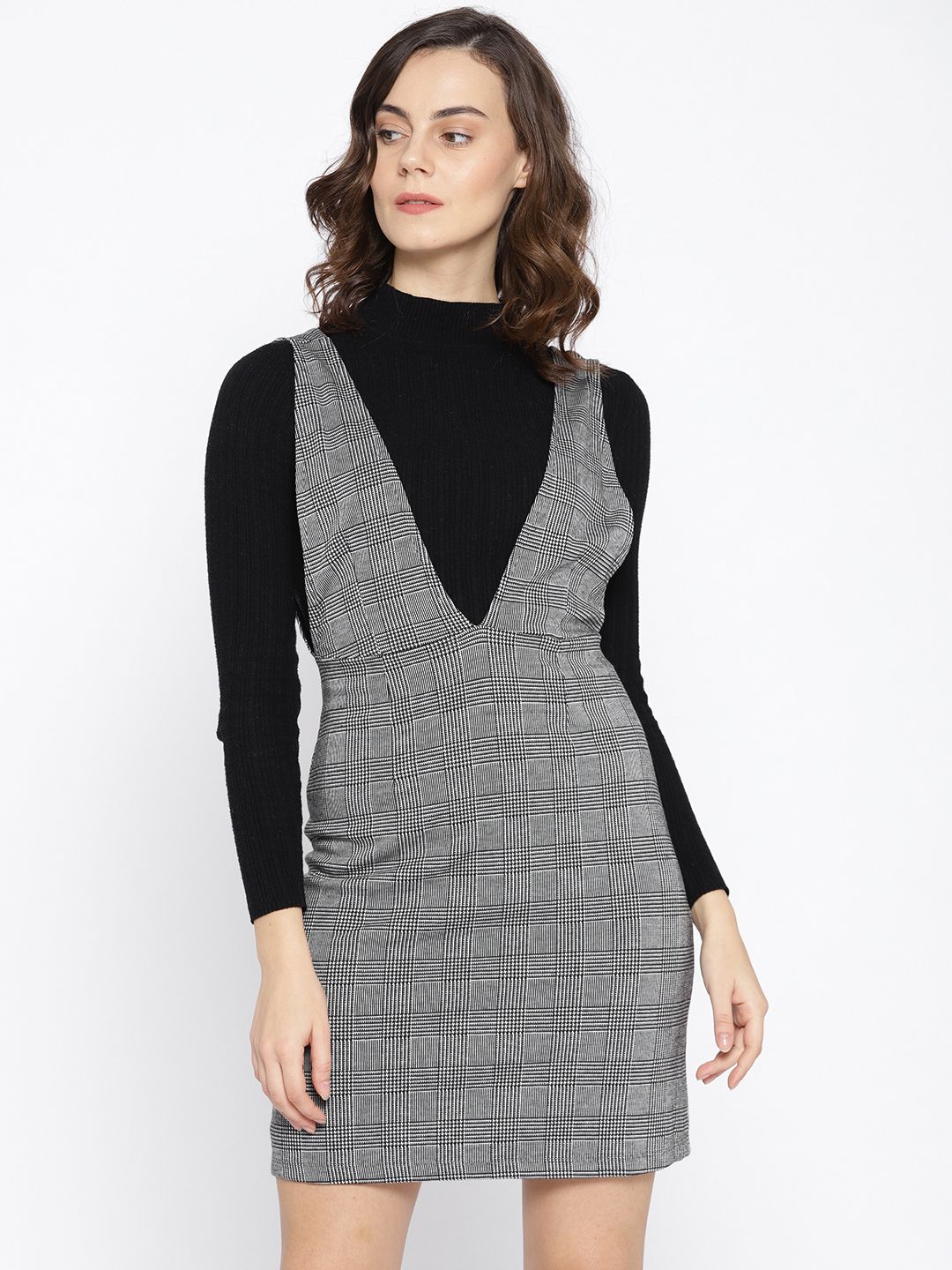 slim fit dress slacks Threadbare Women's Mono Check A-Line Mini Pinafore Dress main image 1