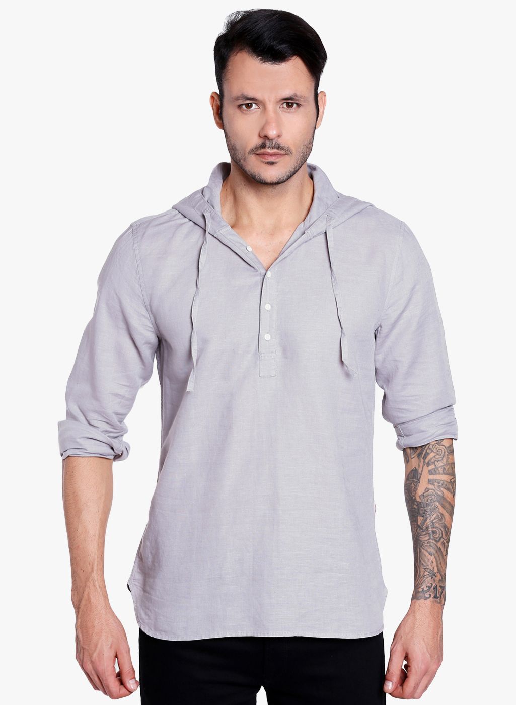 Jack & Jones Grey Solid Slim Fit Casual Shirt