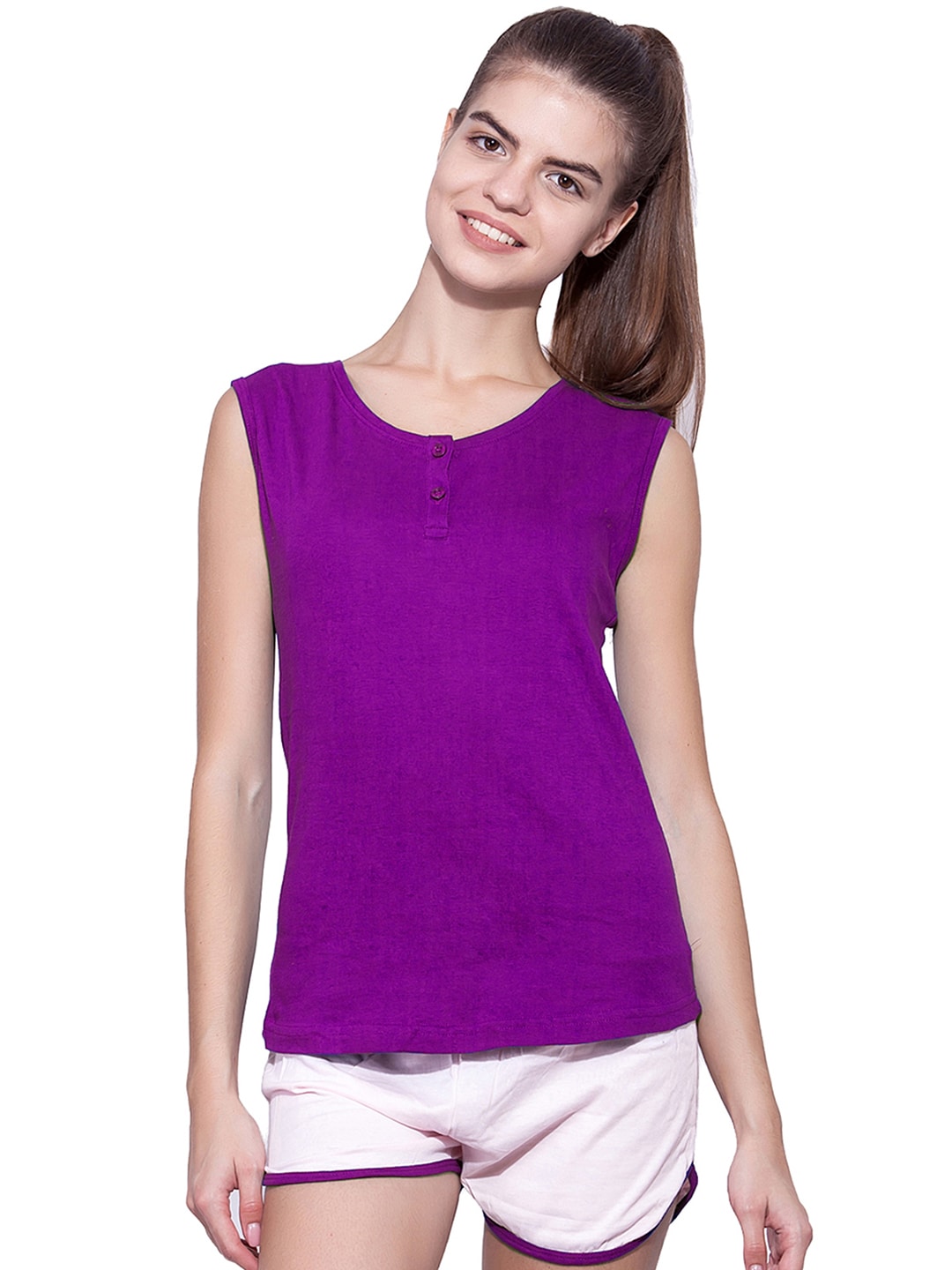 appulse Women Purple Solid Henley Neck T-shirt Price in India