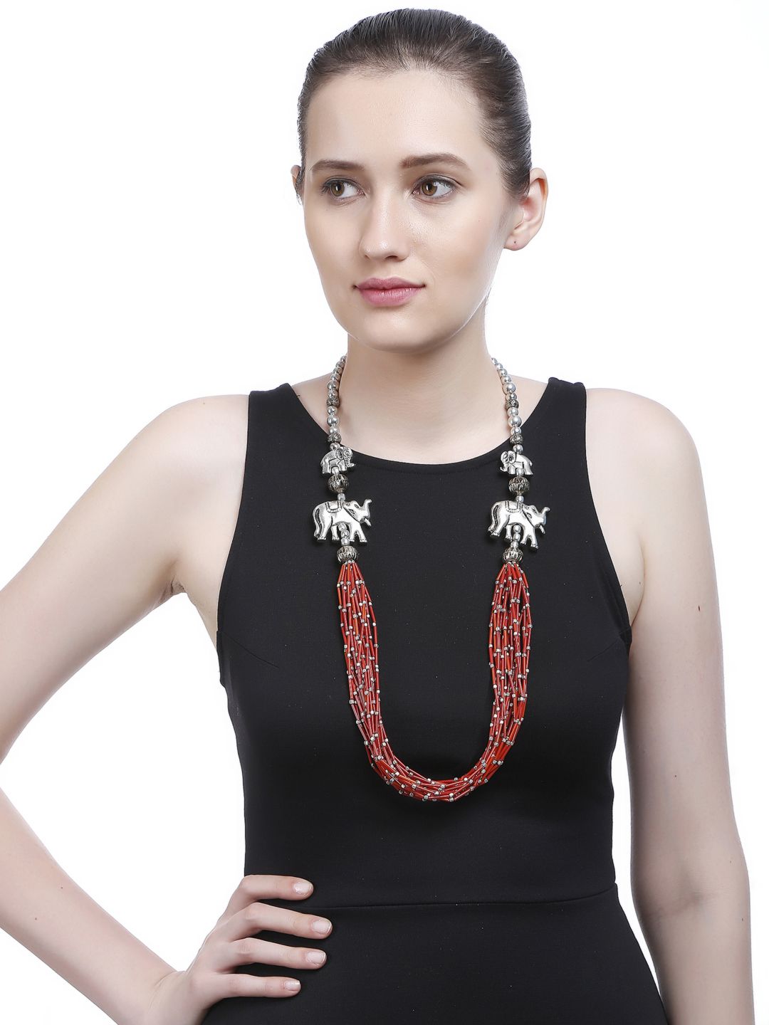 Bamboo Tree Jewels Red Metal Necklace Price in India