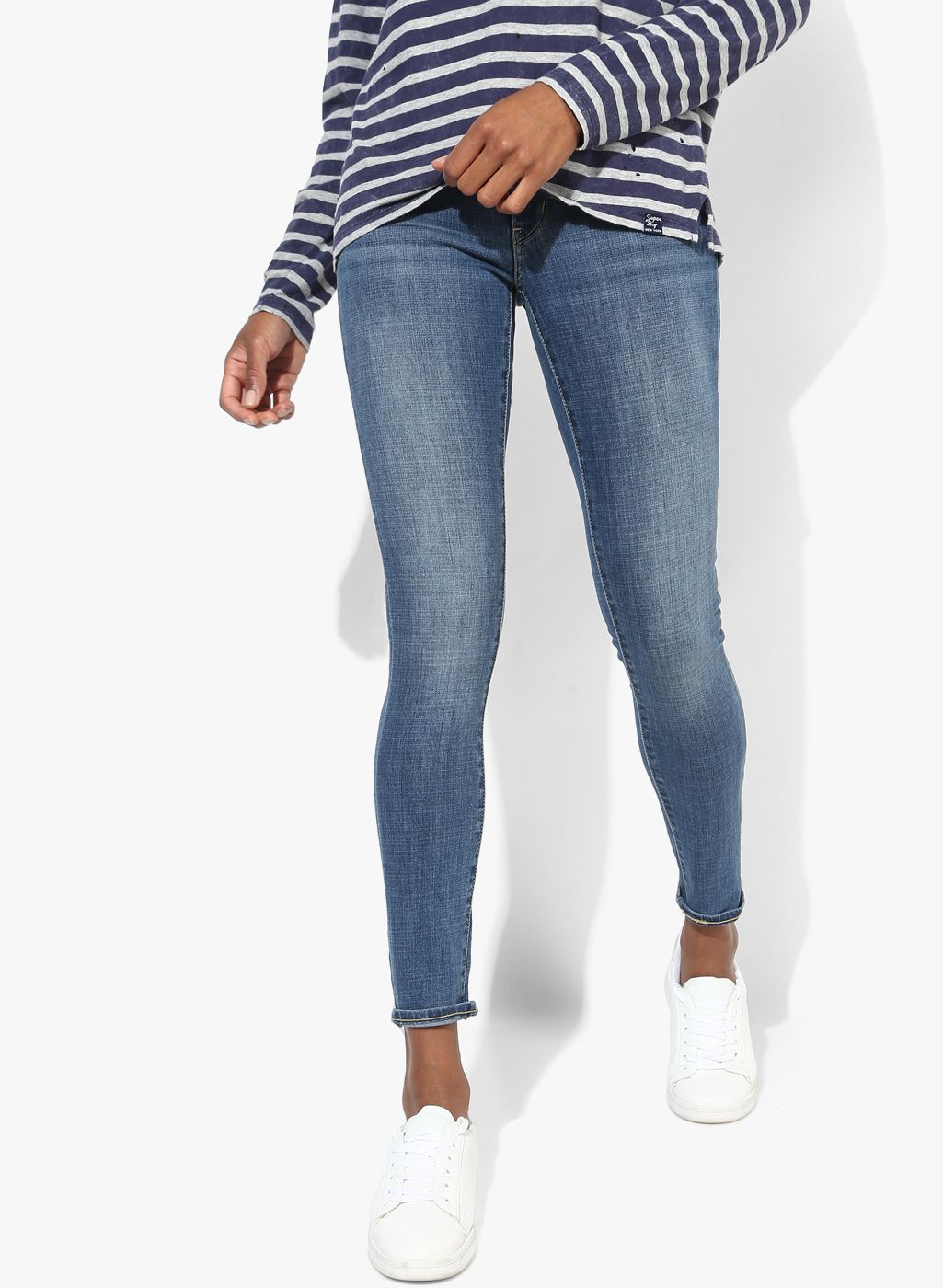 Levis Blue Washed Mid-Rise Skinny Fit Jeans