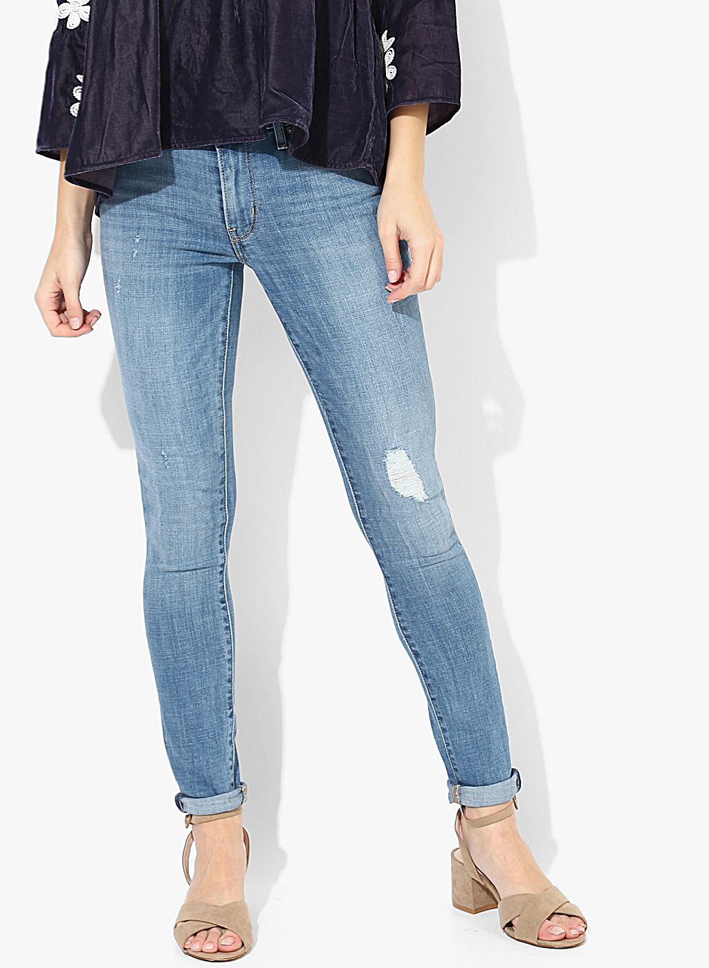 Levis Blue Washed Mid-Rise Skinny Fit Jeans