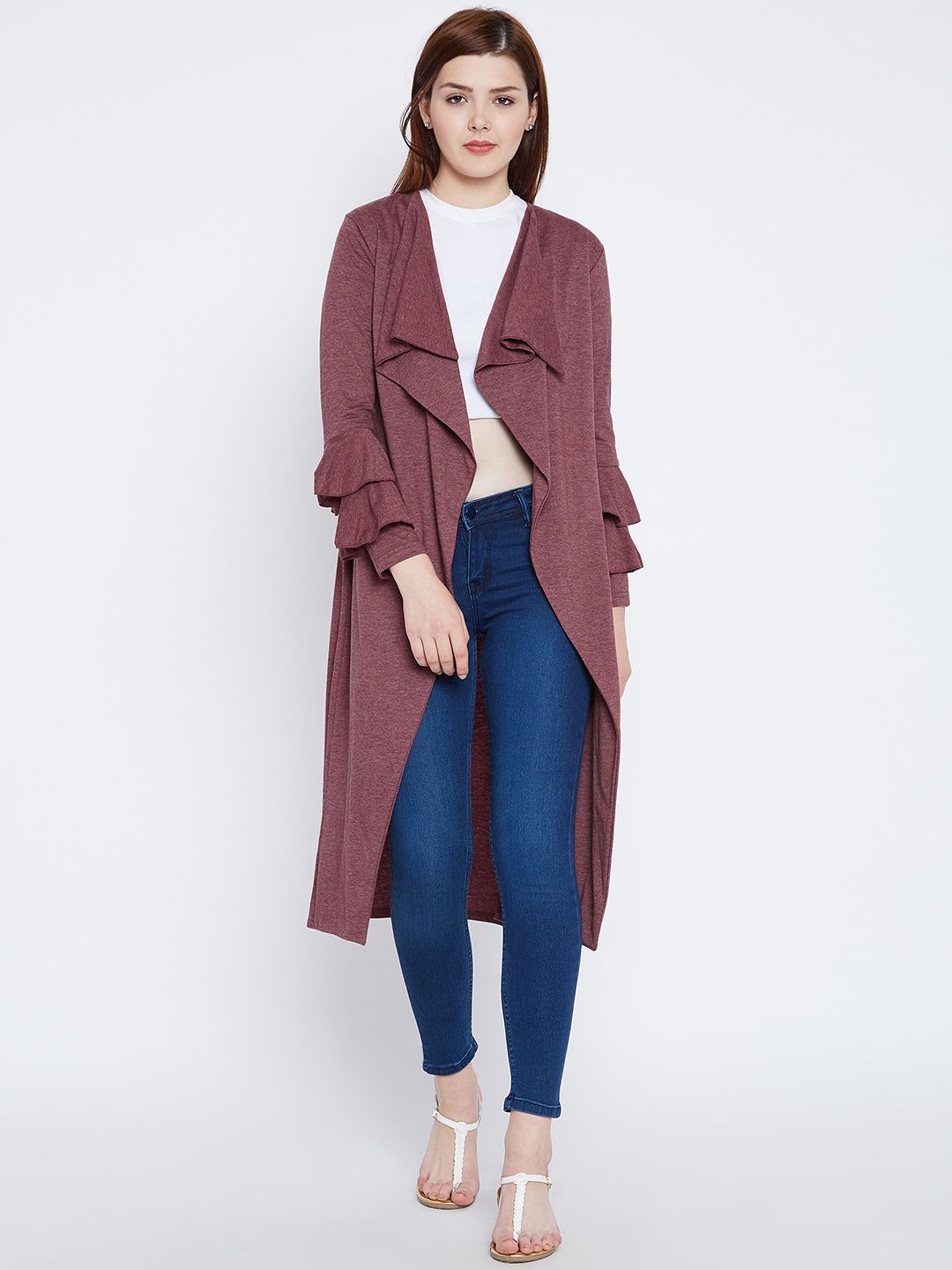 Hypernation Mauve Solid Open Front Shrug Price in India