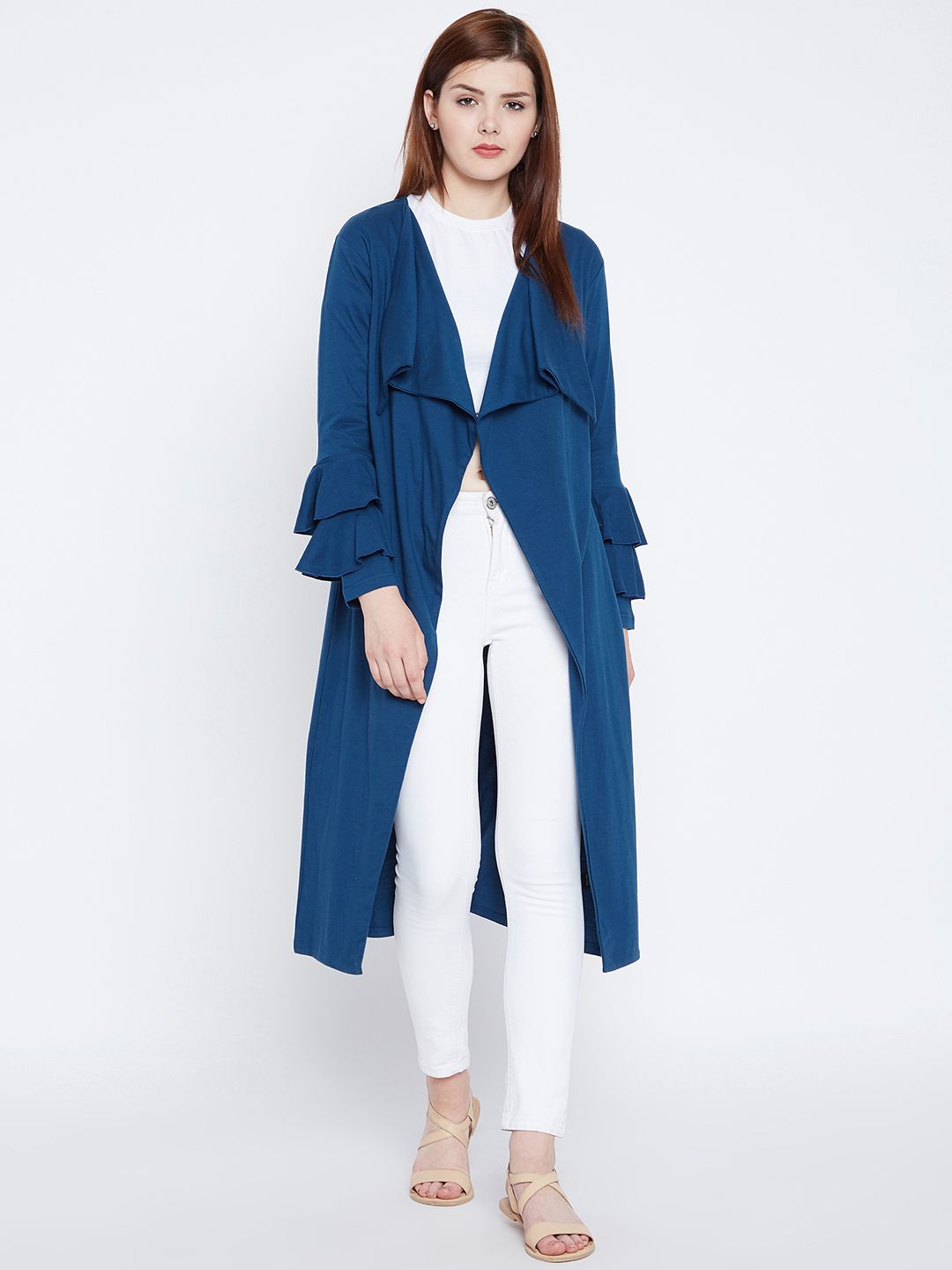 Hypernation Blue Solid Open Front Longline Shrug Price in India