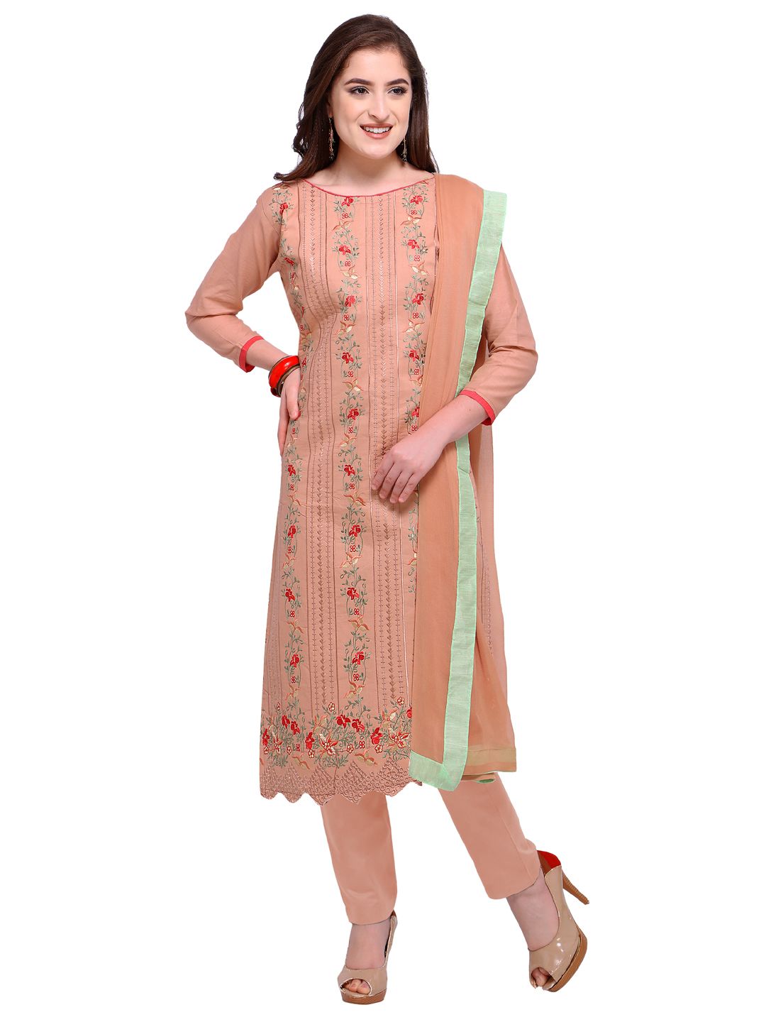 Rajnandini Peach-Coloured Pure Cotton Unstitched Dress Material Price in India