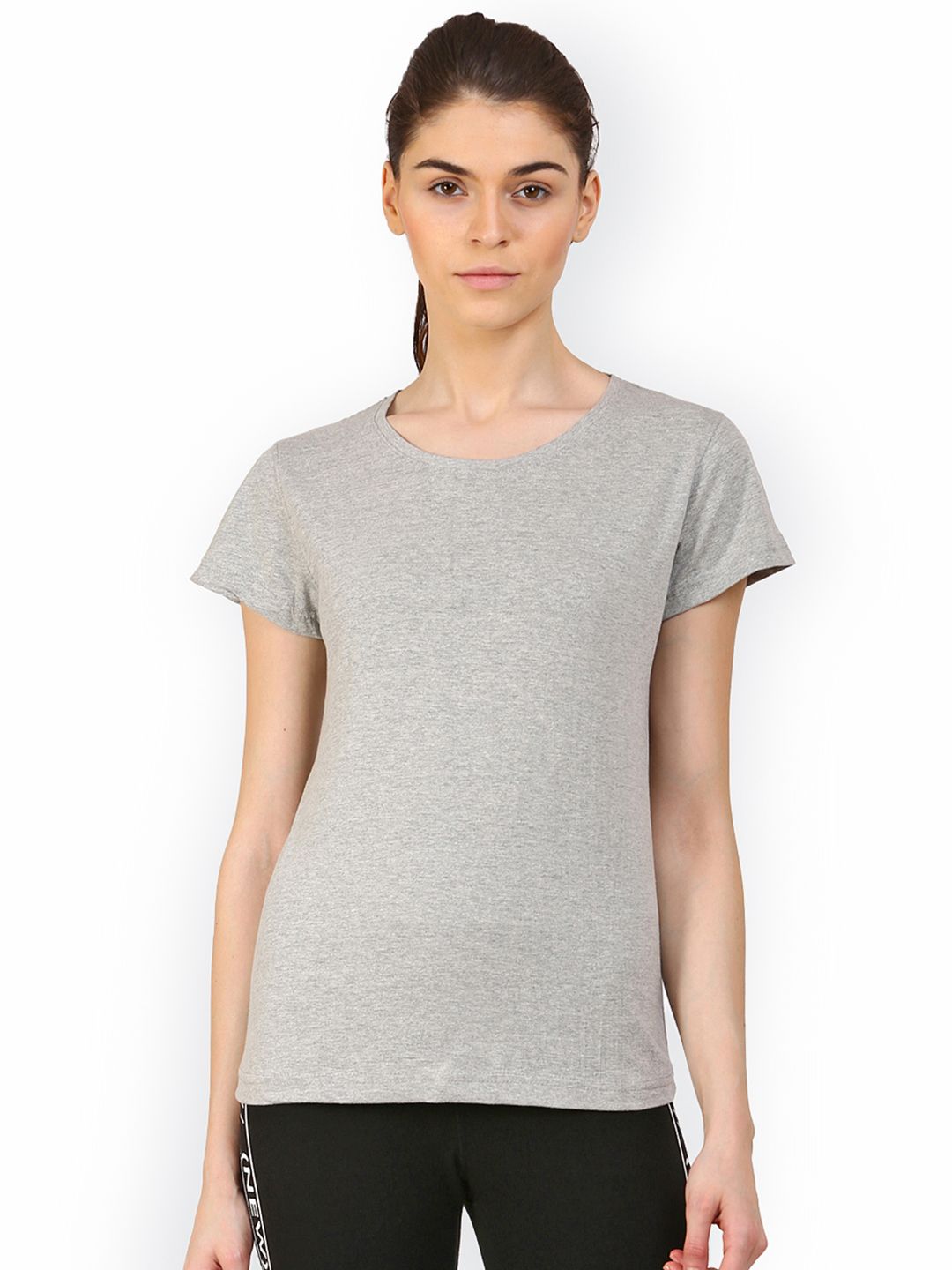 appulse Women Grey Self Design Round Neck T-shirt Price in India