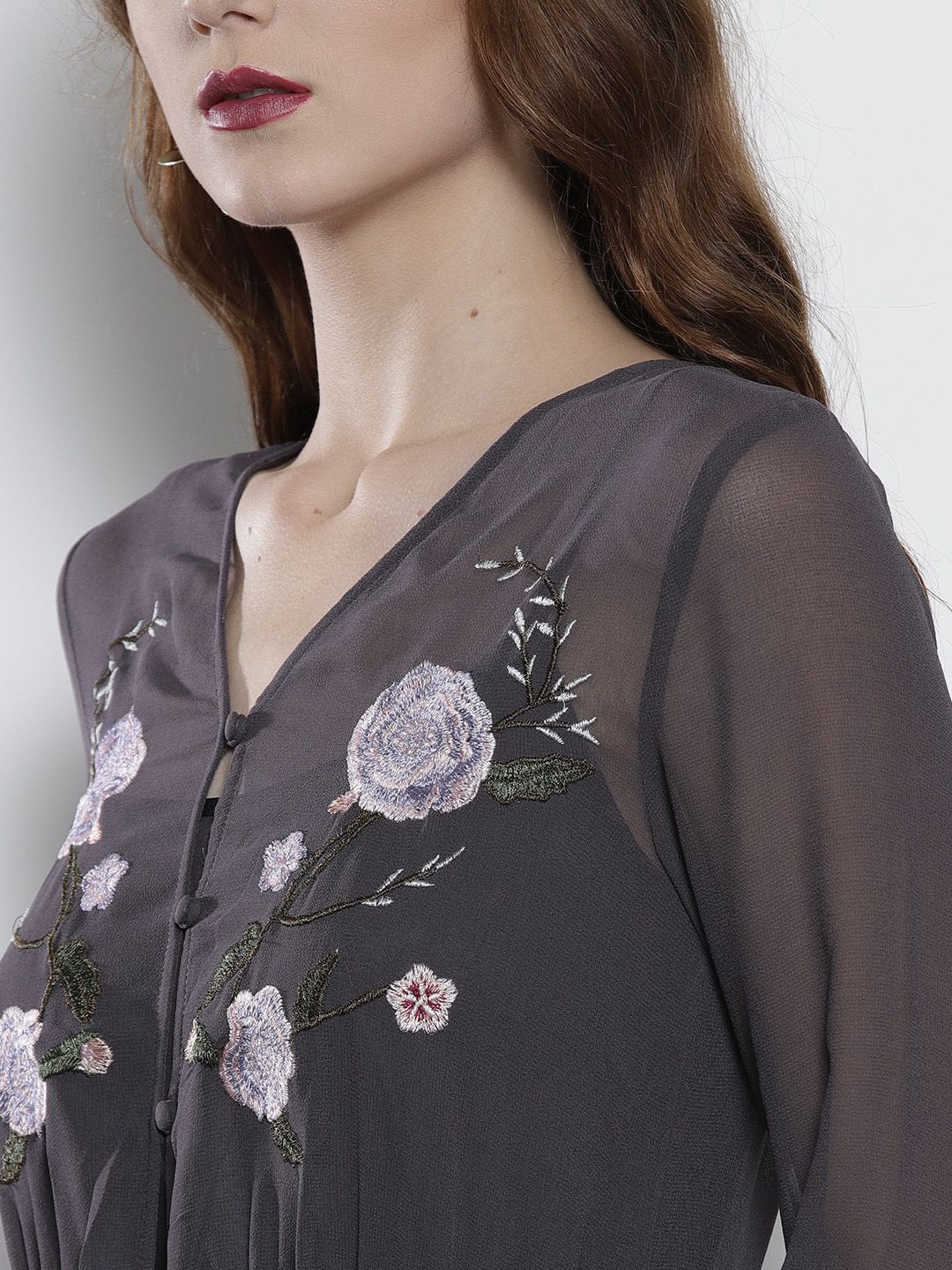 Buy DOROTHY PERKINS Women Charcoal Grey Embroidered Maxi Dress - Dresses  for Women 6816469 | Myntra