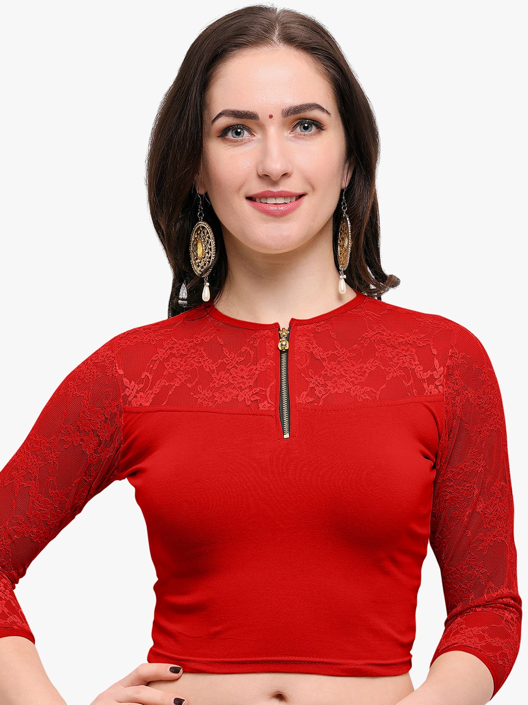 Janasya Women Red Solid Stretchable Saree Blouse Price in India