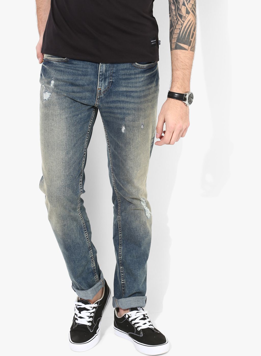 Levis Blue Washed Mid-Rise Slim Fit Jeans
