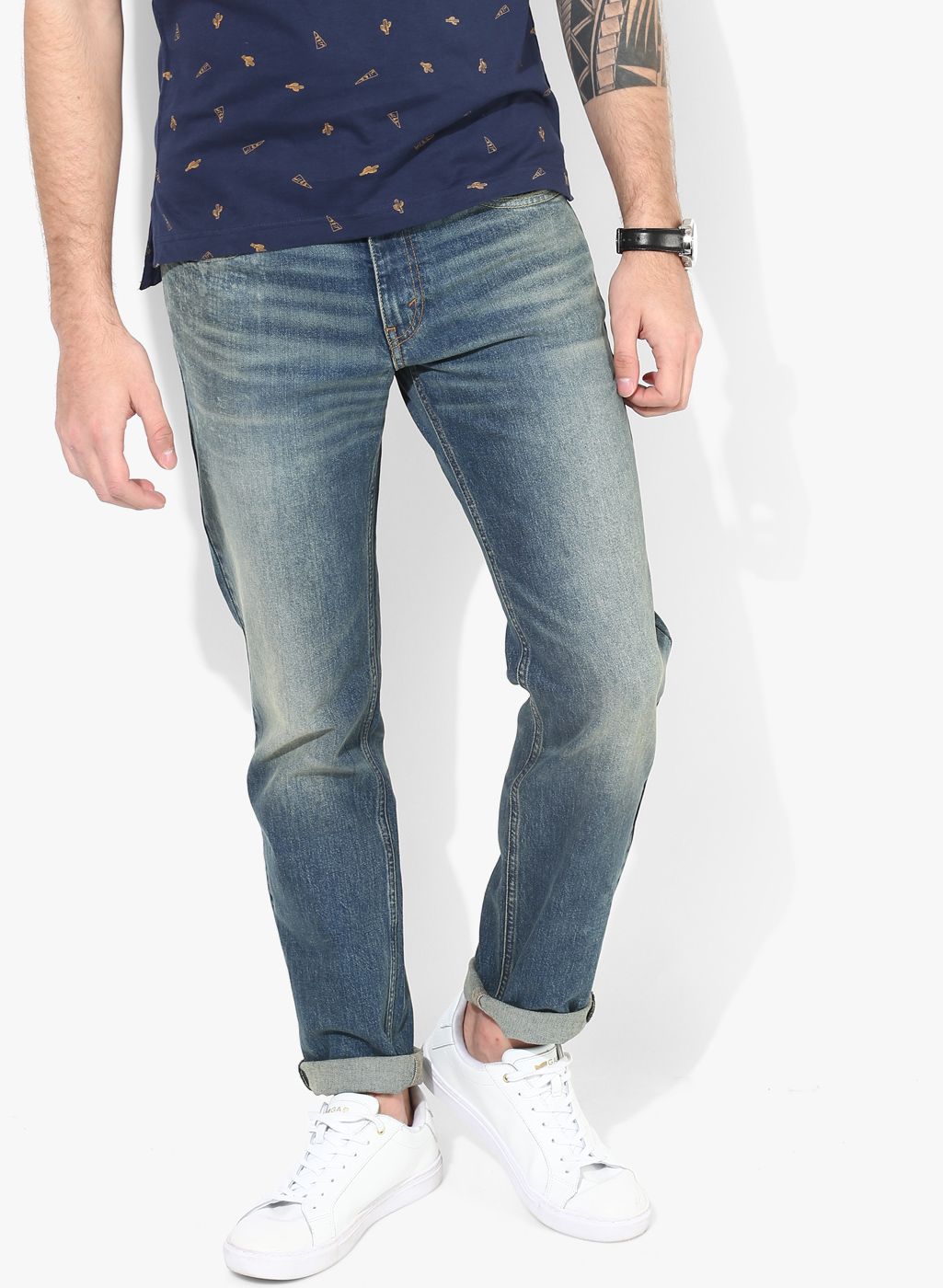 Levis Blue Washed Mid-Rise Slim Fit Jeans