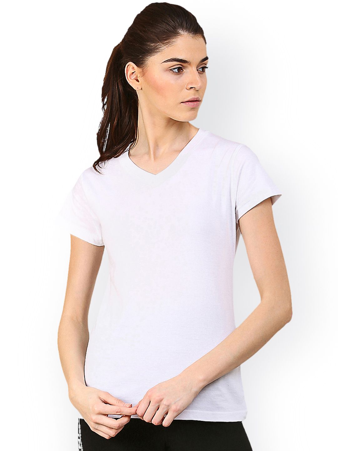 appulse Women White Solid V-Neck T-shirt Price in India