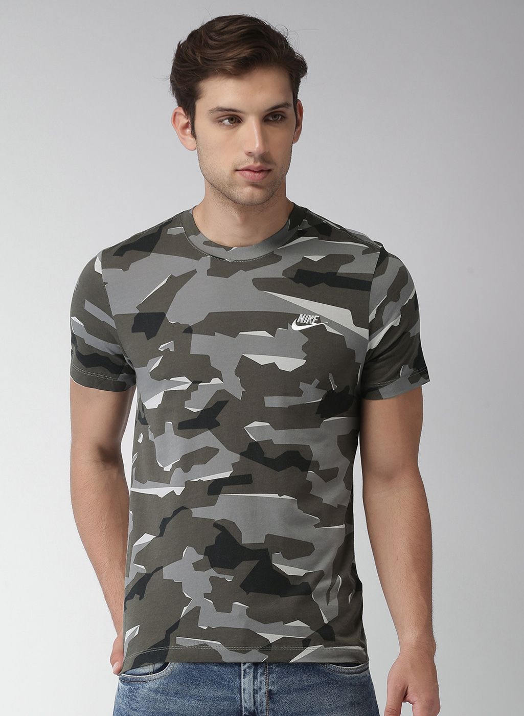Nike Olive Printed Regular Fit Round Neck T-Shirt