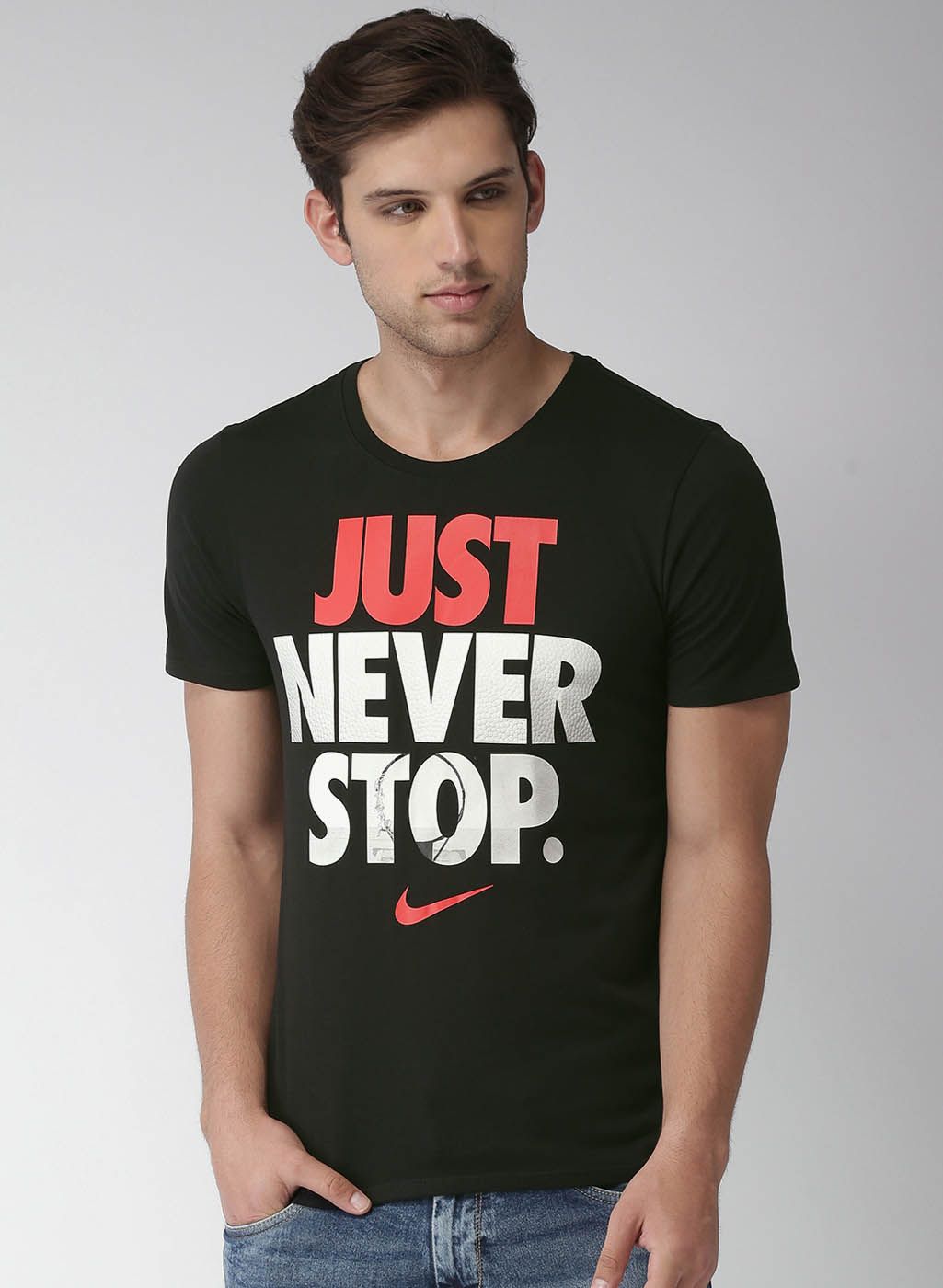 Nike Black Printed Regular Fit Round Neck T-Shirt