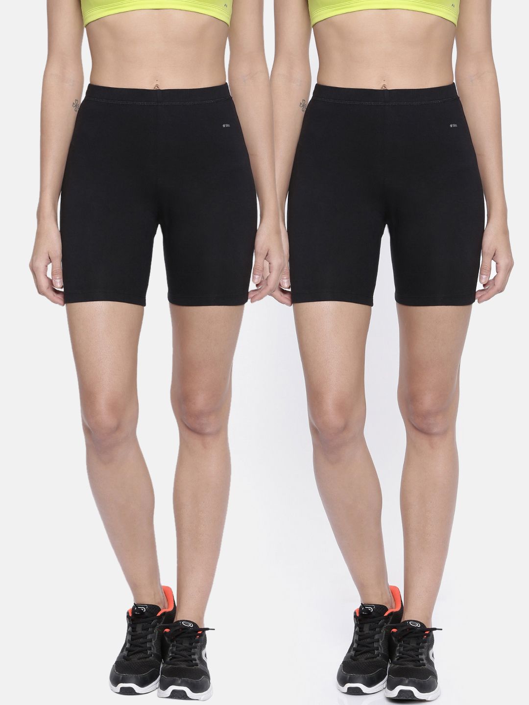 Bitz Women Pack of 2 Black Solid Regular Fit Biker Shorts Price in India