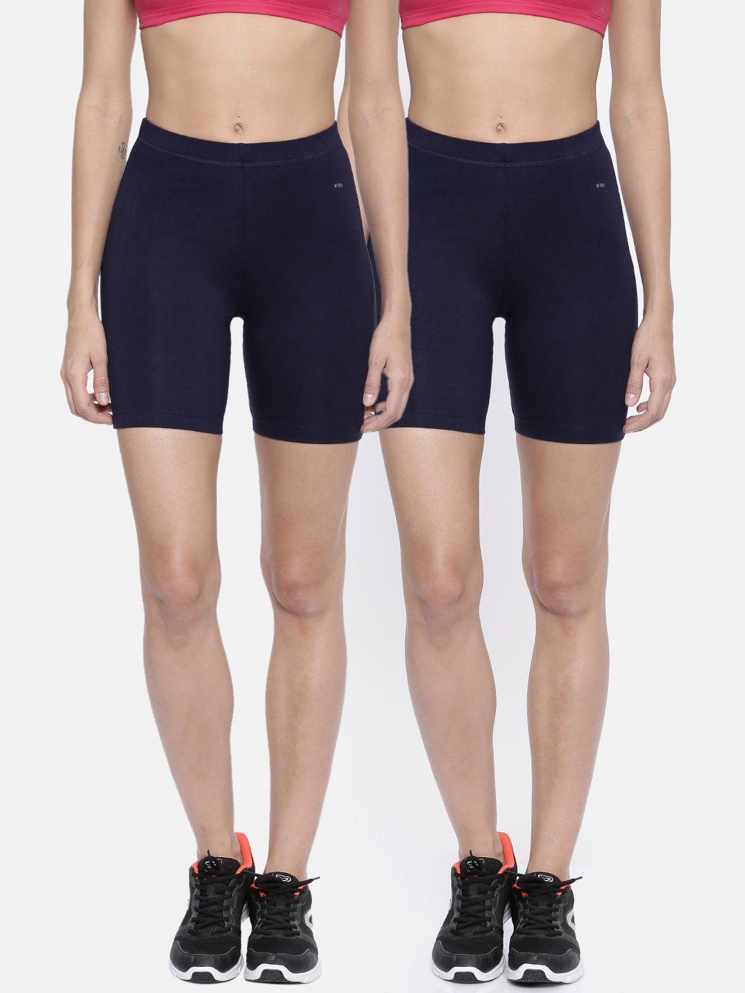 Bitz Women Pack of 2 Navy Solid Regular Fit Biker Shorts Price in India