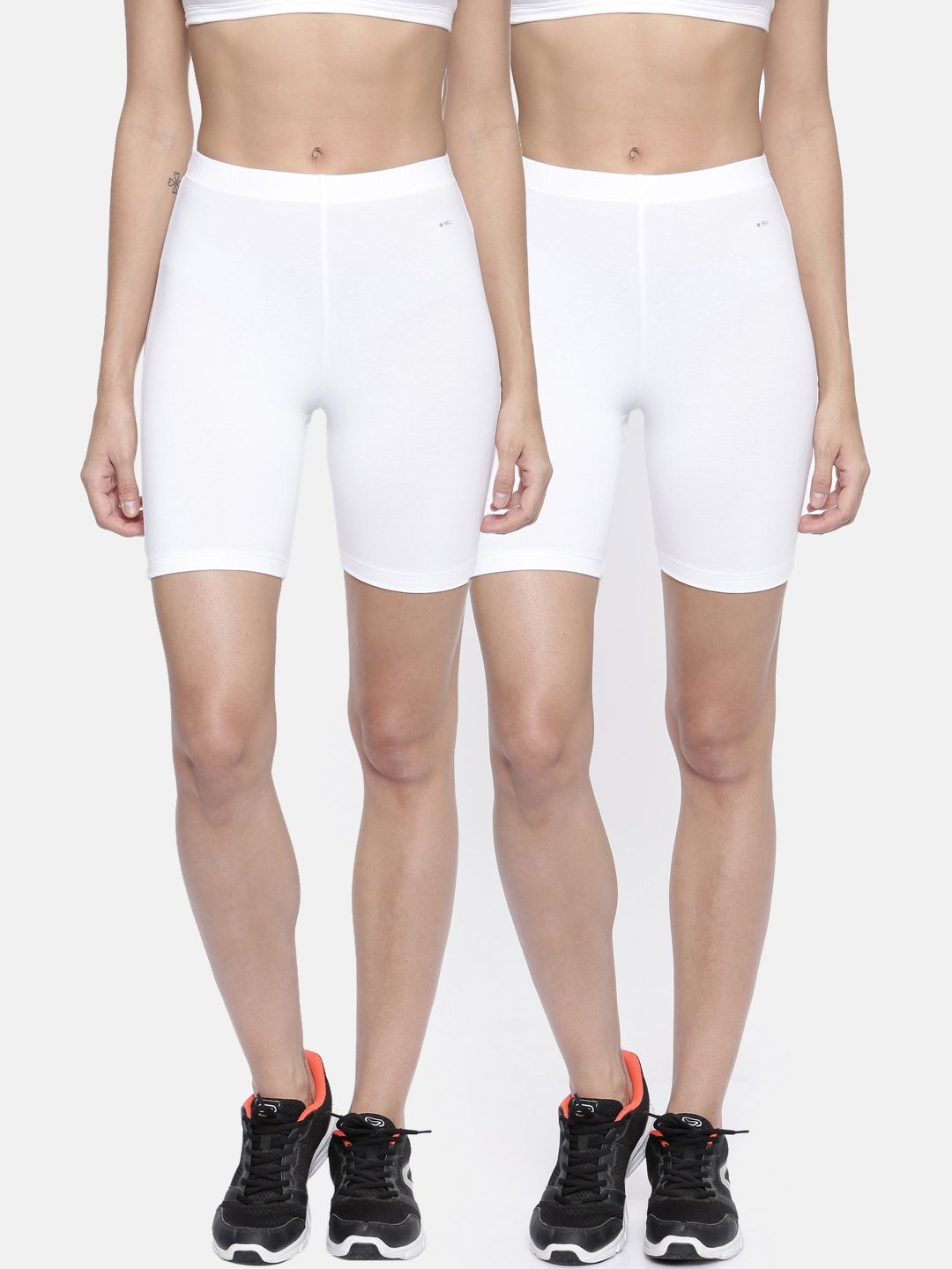 Bitz Women Pack of 2 White Solid Regular Fit Biker Shorts Price in India