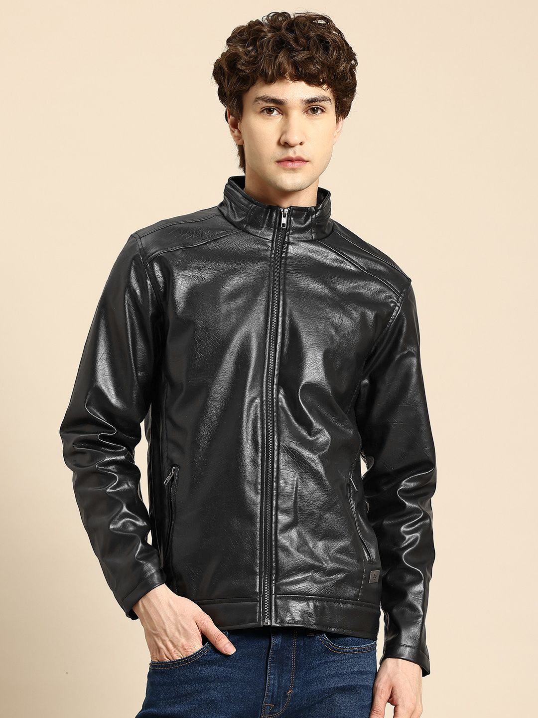 Buy WROGN Mock Collar Zip Detail Faux Leather Jacket - Jackets for