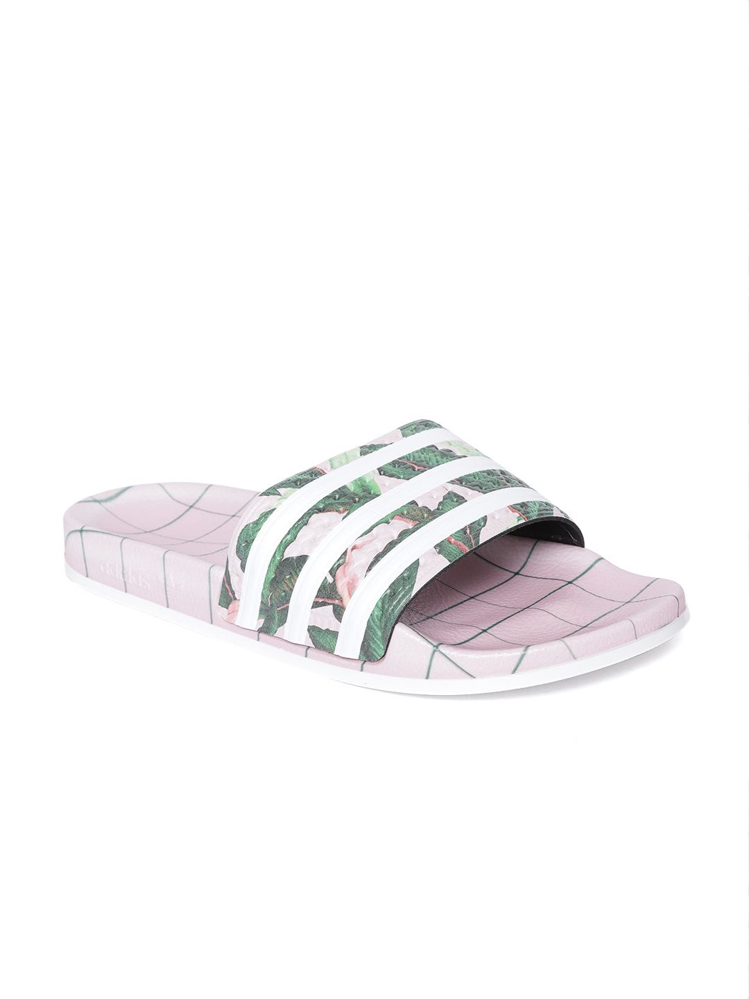 Buy ADIDAS Originals Women Green & White Adilette Striped  display picture 1