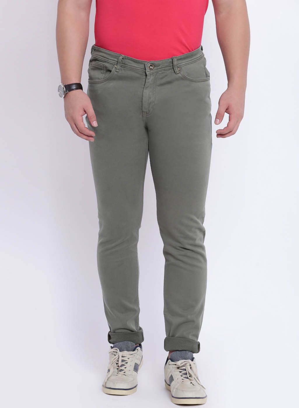 Blackberrys Olive Solid Low Rise Skinny Fit Jeans