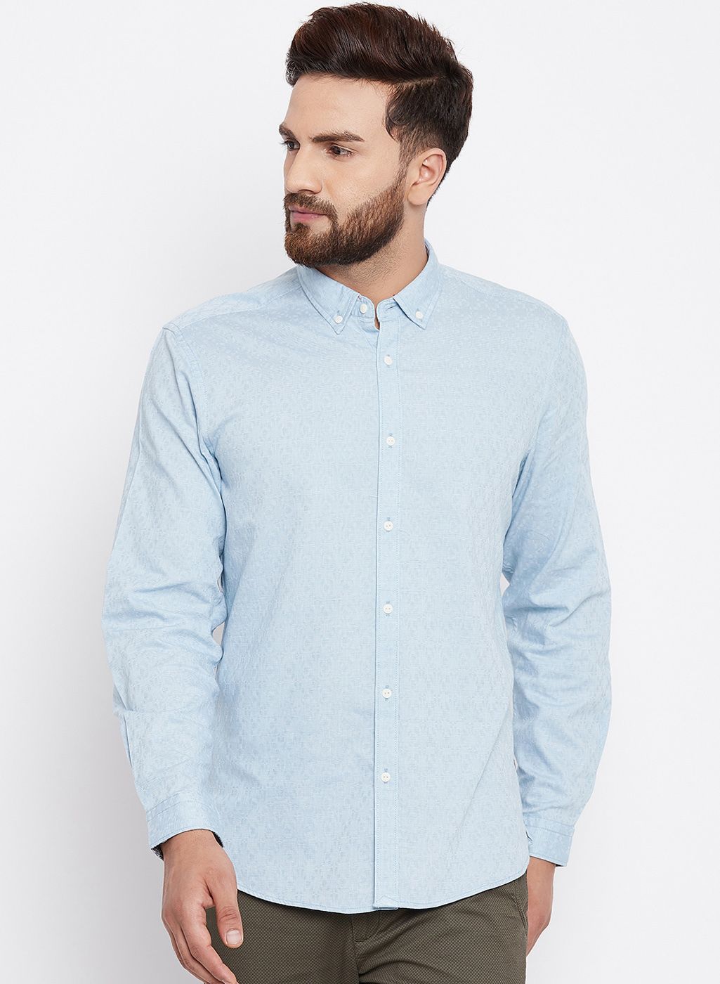 Blackberrys Blue Self Design Slim Fit Casual Shirt