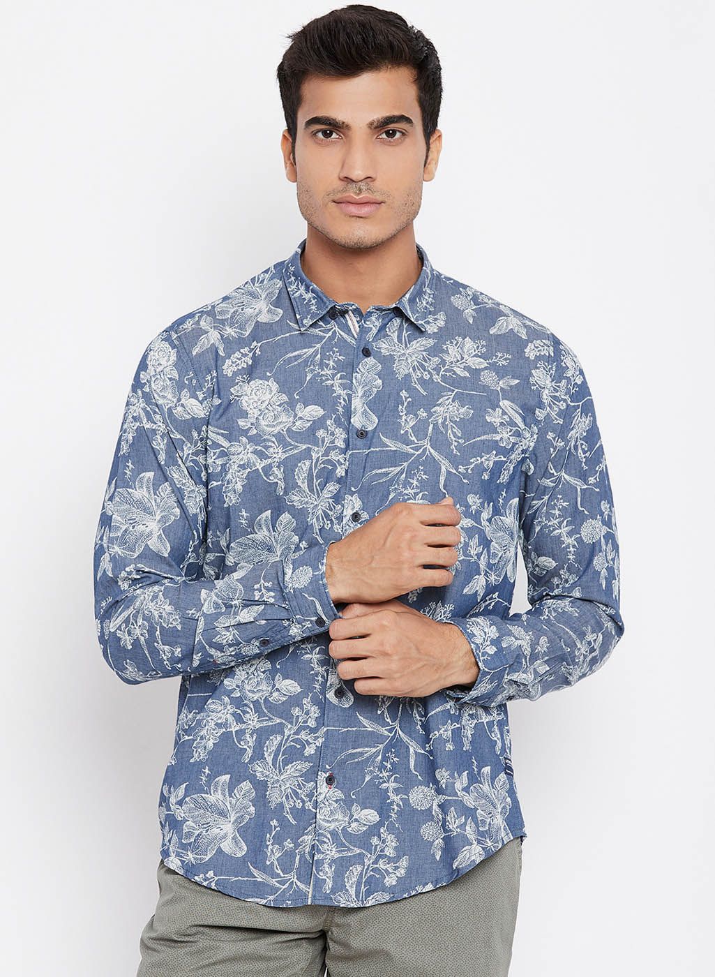 Blackberrys Blue Printed Regular Fit Casual Shirt