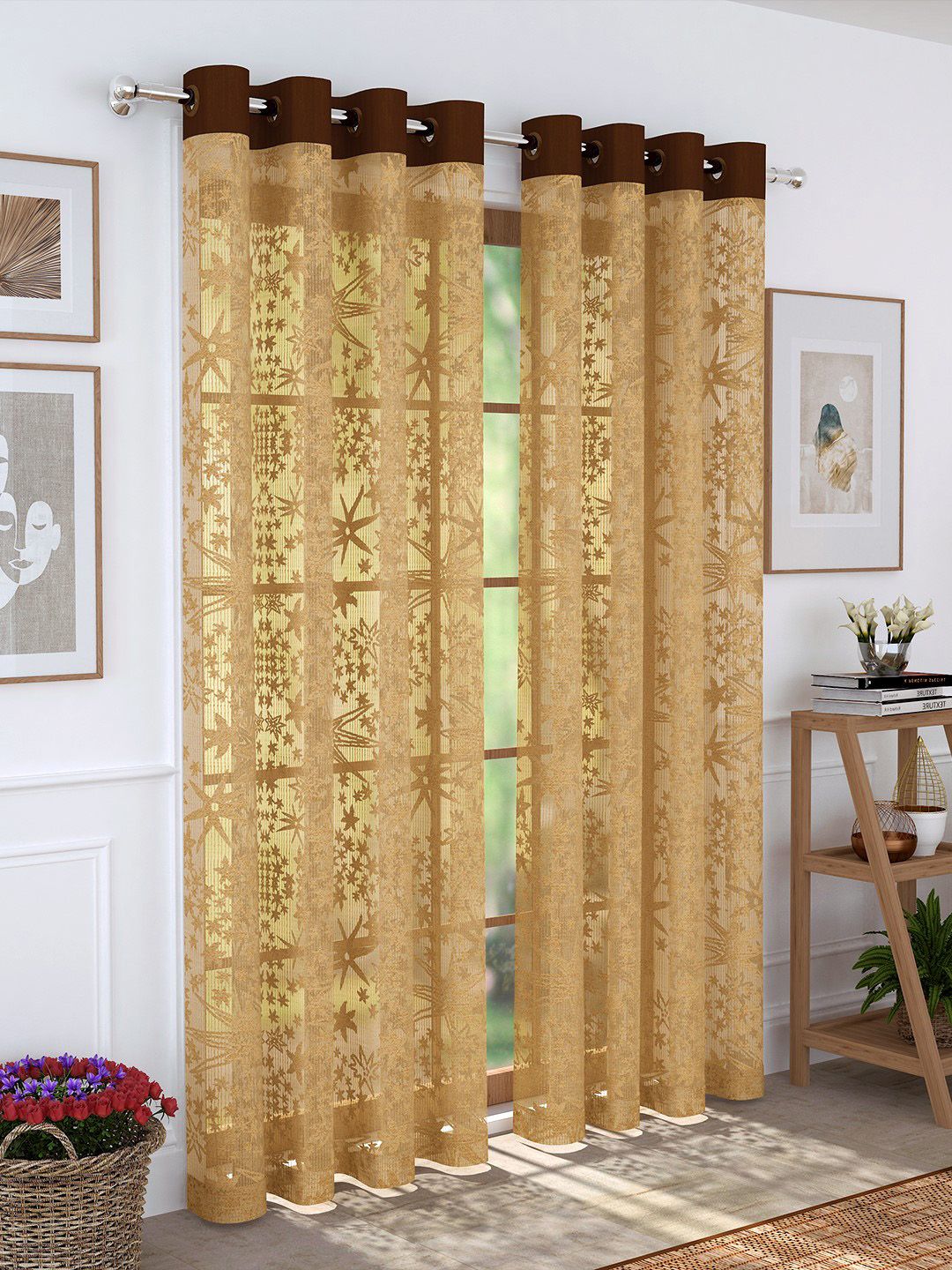 Story@home Coffee Brown Set of 2 Sheer Door 200GSM Curtains Price in India