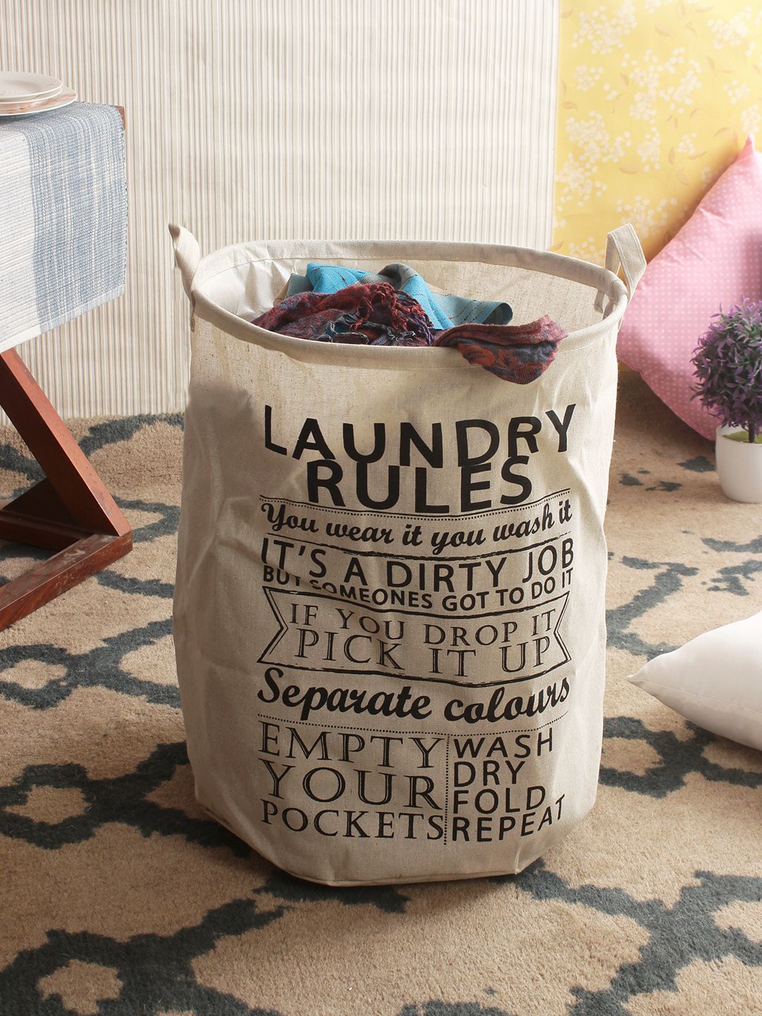 Cortina Cream Printed Foldable Laundry Bag