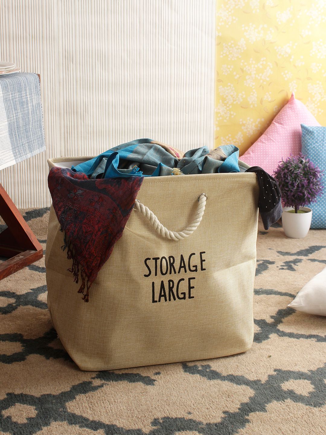 Cortina Beige Printed Foldable Laundry Bag