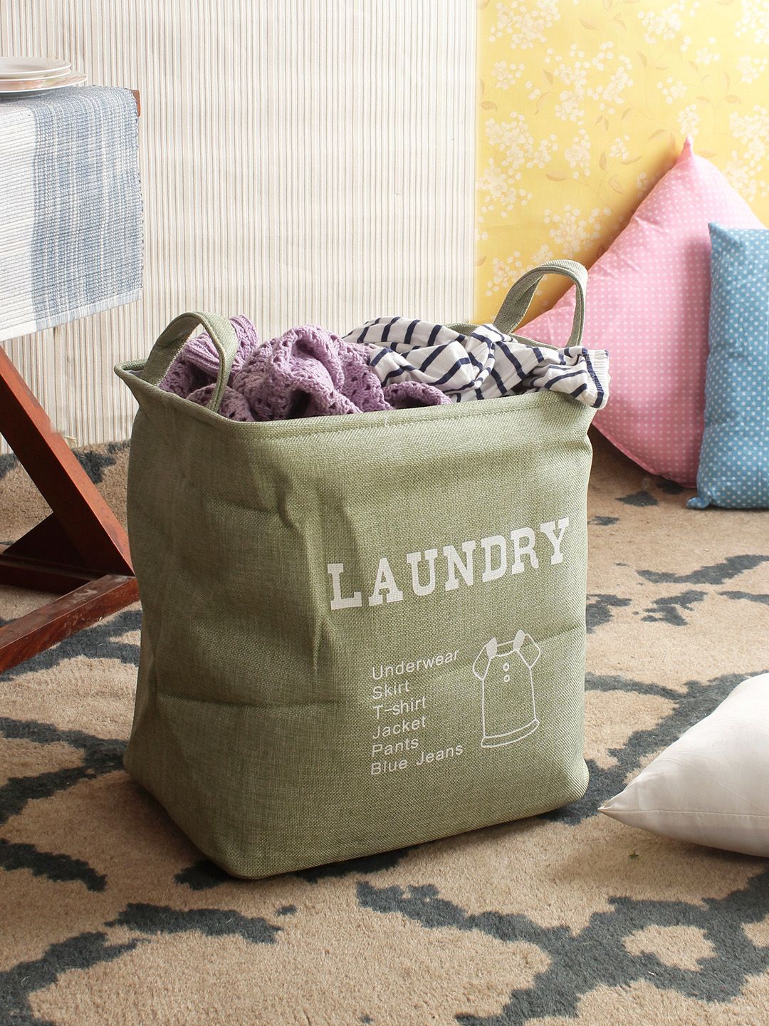Cortina Green Printed Foldable Laundry Bag