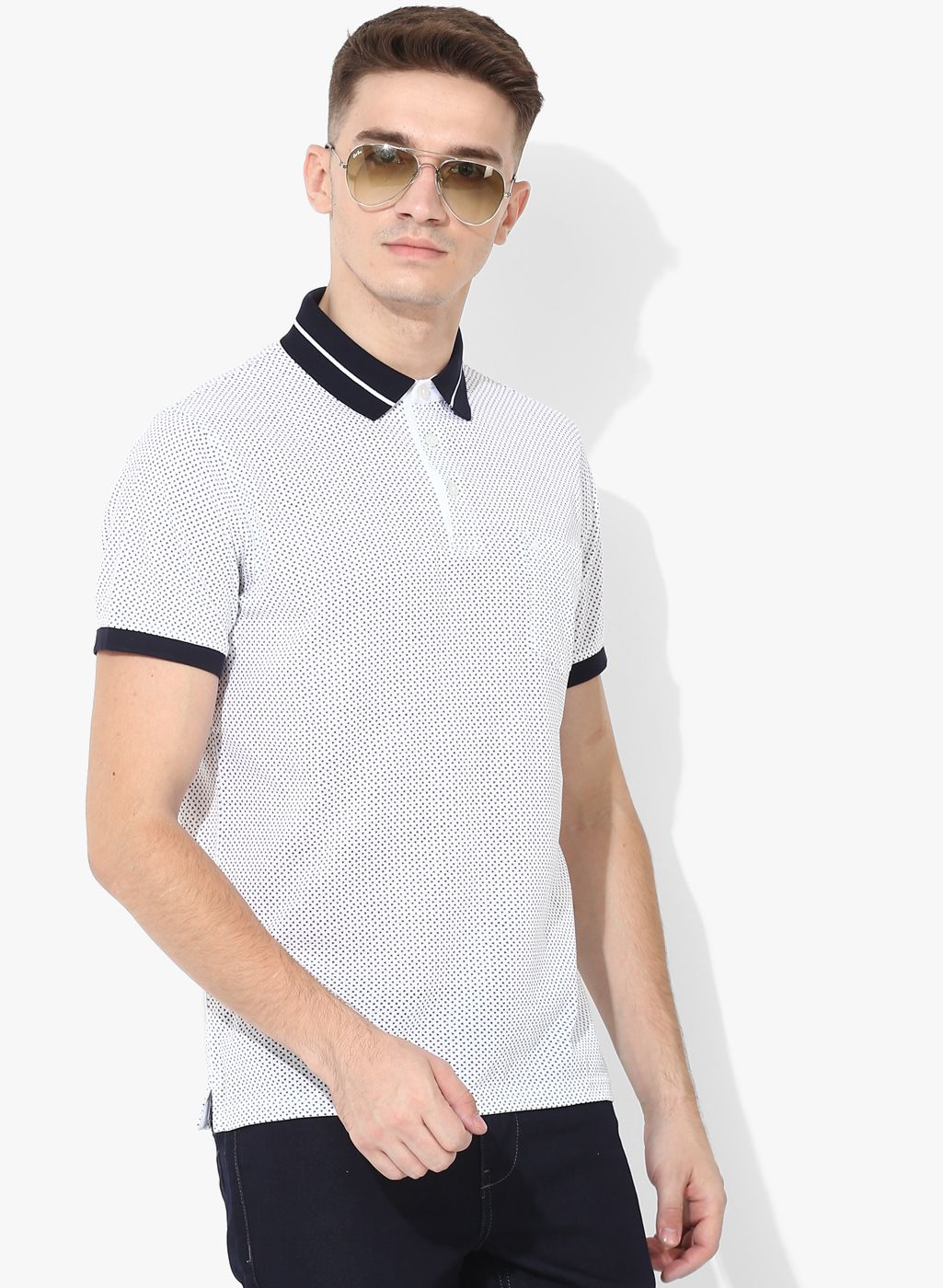 Indian Terrain White Printed Regular Fit Polo T-Shirt