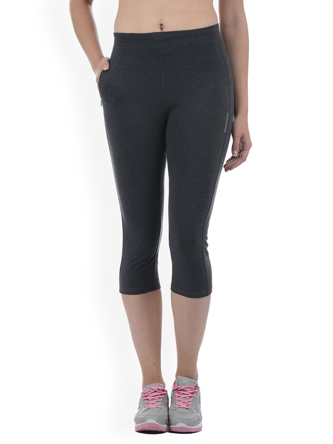 Sweet Dreams Women Charcoal Grey Solid Workout Tights With Zipper Pocket Price in India