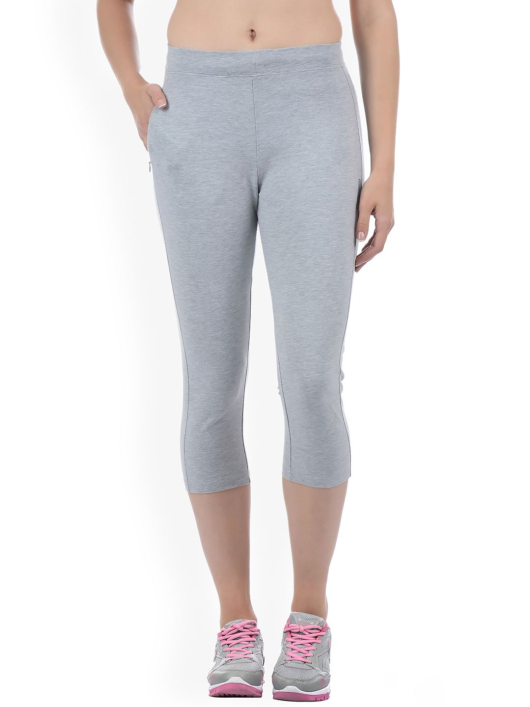 Sweet Dreams Women Grey Melange Solid Workout Three-Fourth Tights With Zipper Pocket Price in India