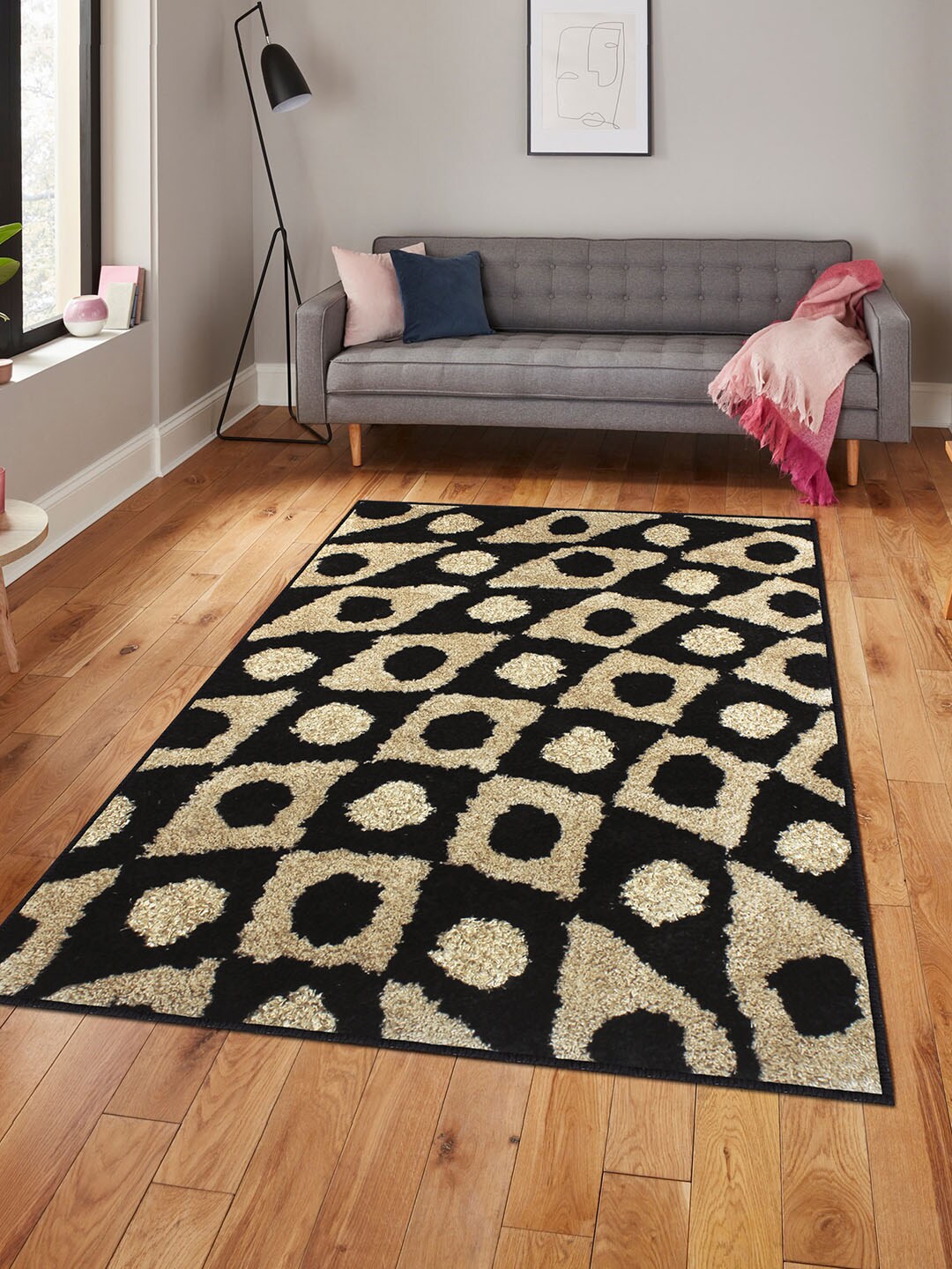 Story@home Beige & Brown Geometric Carpet Price in India
