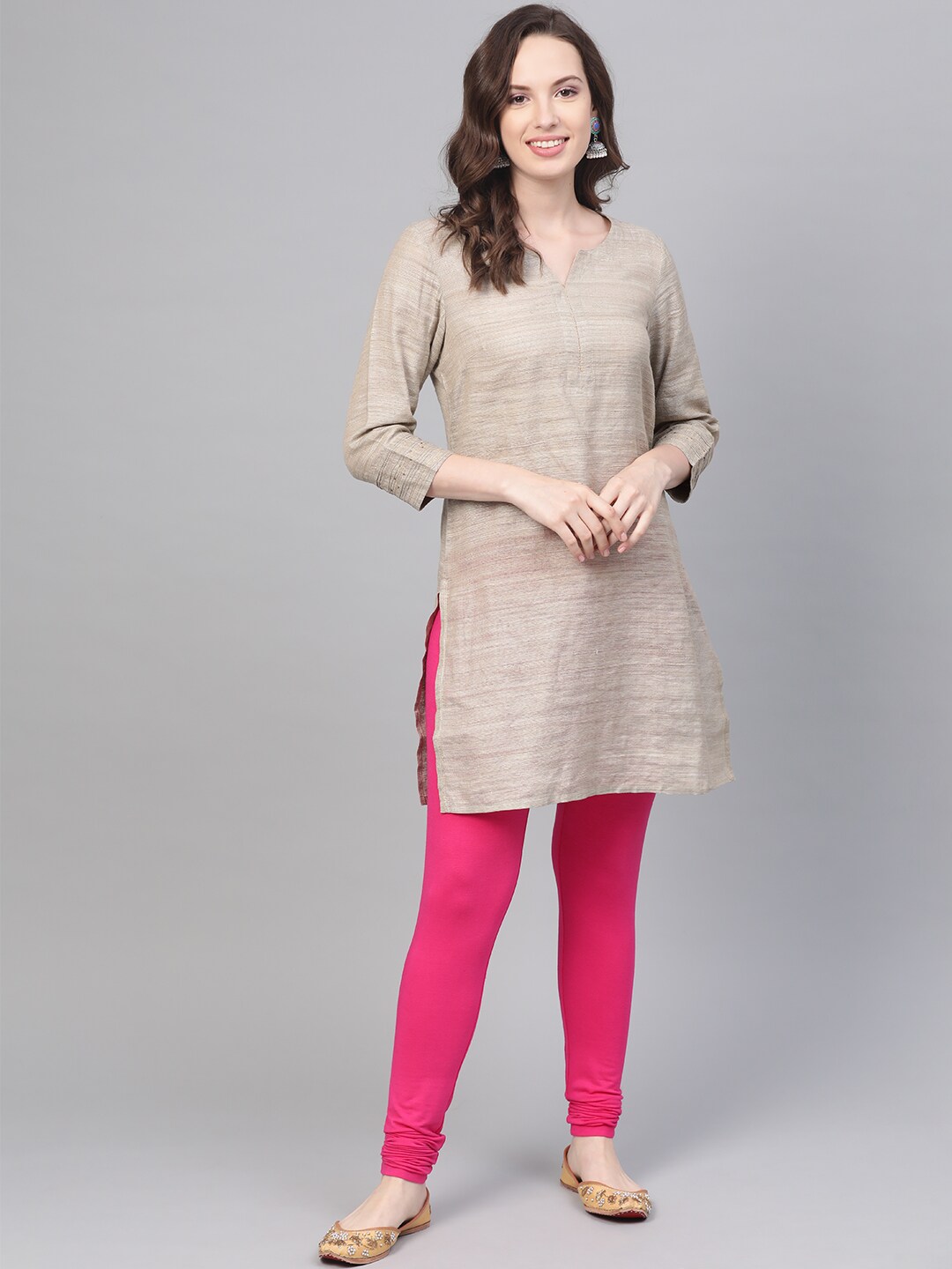 WISHFUL by W Women Pink Solid Churidar Length Leggings Price in India