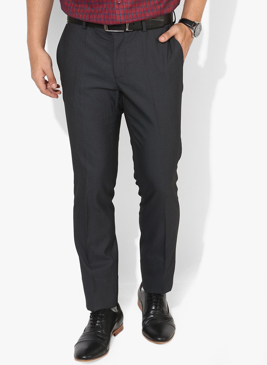 Blackberrys Black Solid Slim Fit Formal Trouser