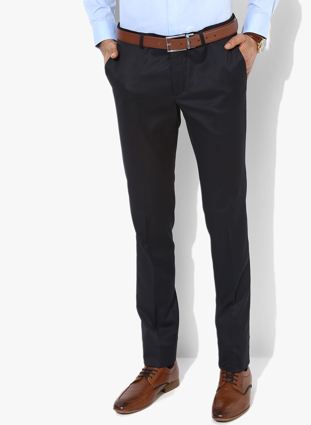 Blackberrys Black Solid Slim Fit Formal Trouser