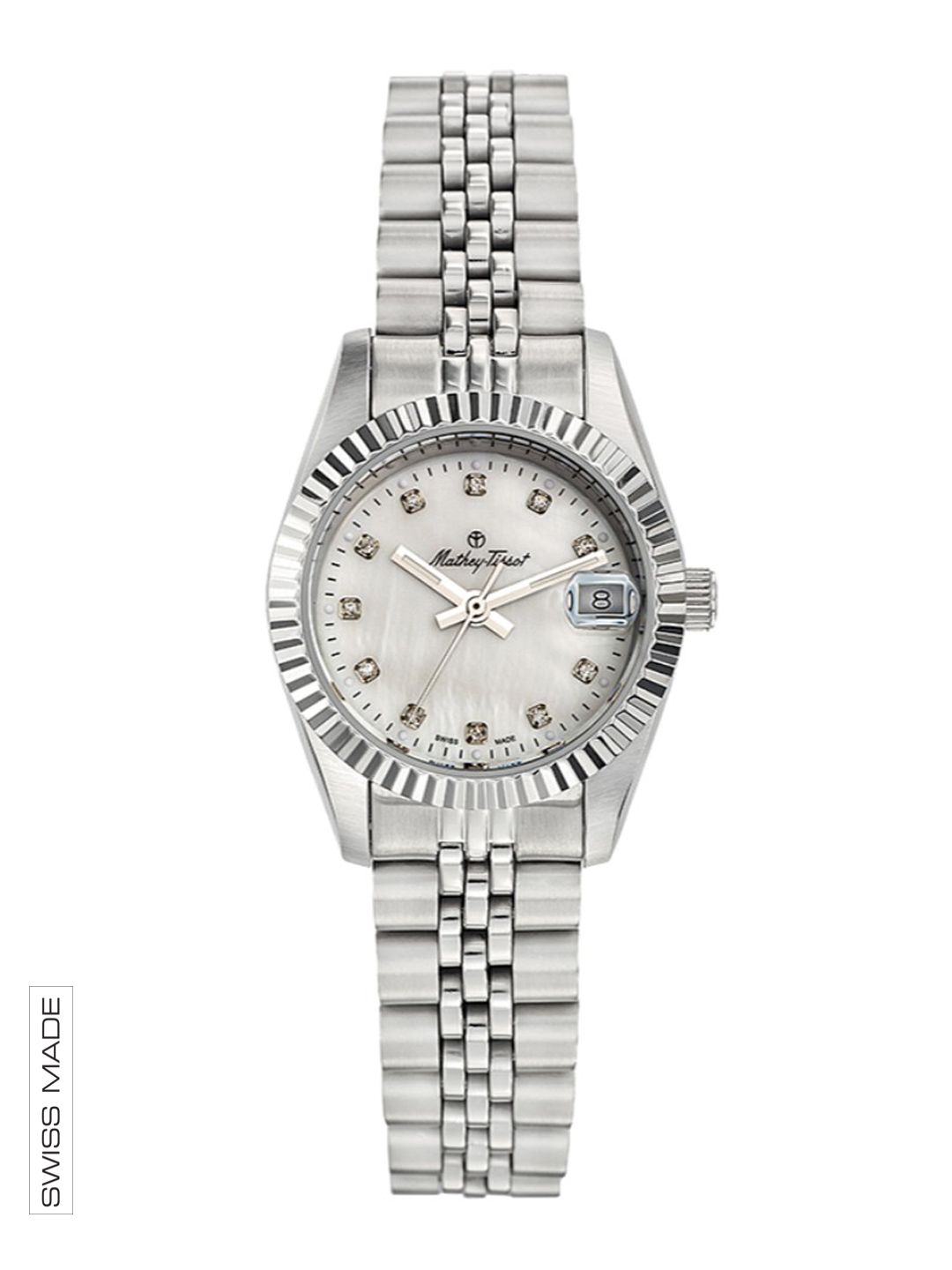 Mathey-Tissot Swiss Made Women Rolly II White Mother of Pearl Crystal Dial Watch D710AI Price in India