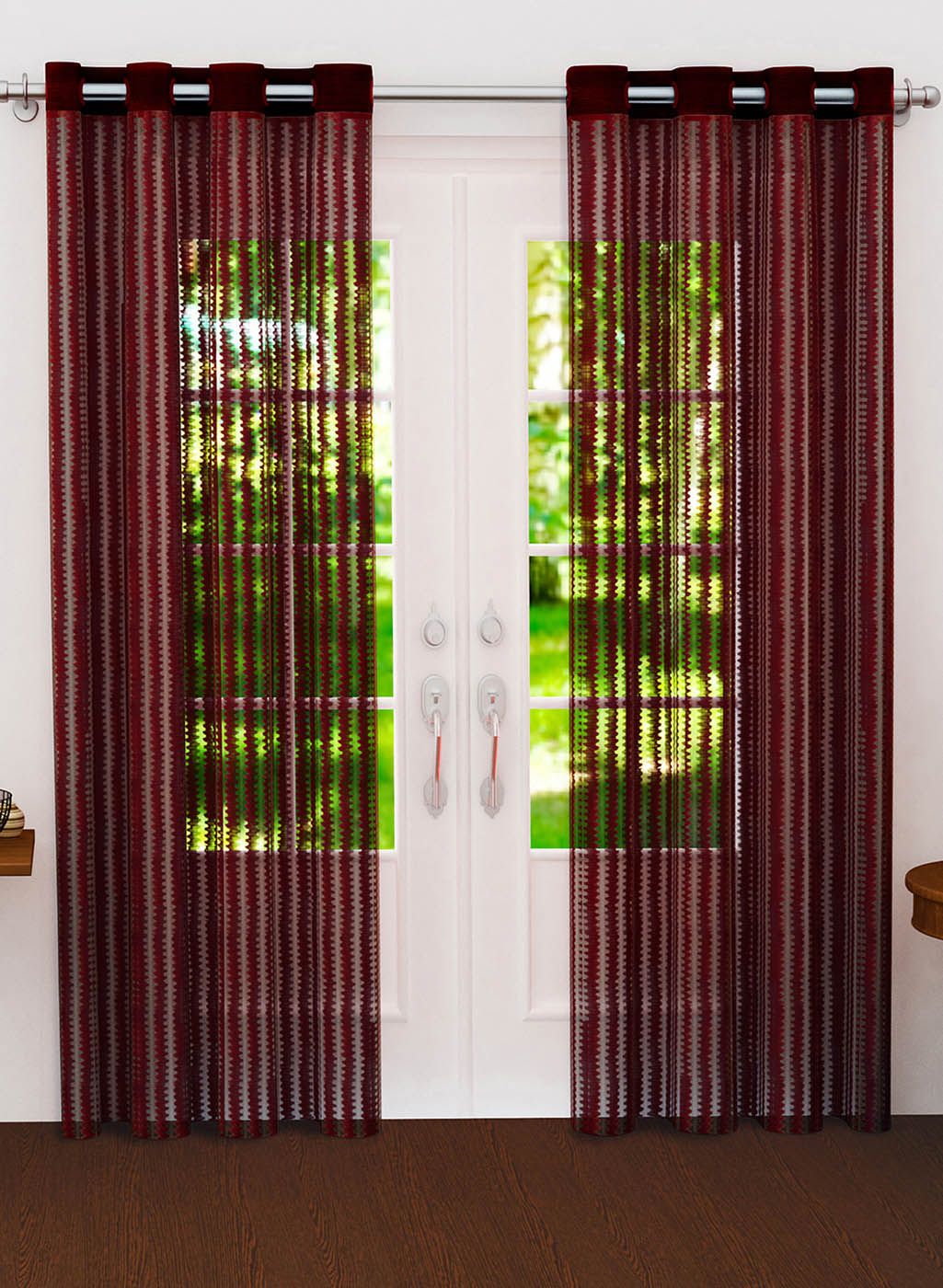 Buy Story Home Set Of 2 Maroon Polyester Sheer Curtains Online
