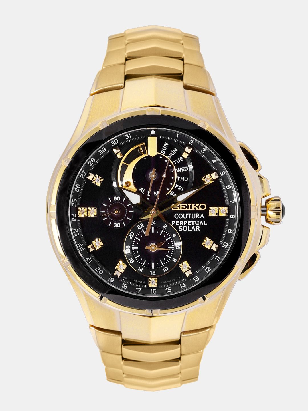 SEIKO SEIKO Coutura Perpetual Men Black Diamond-Studded Solar Chronograph Watch SSC572P1