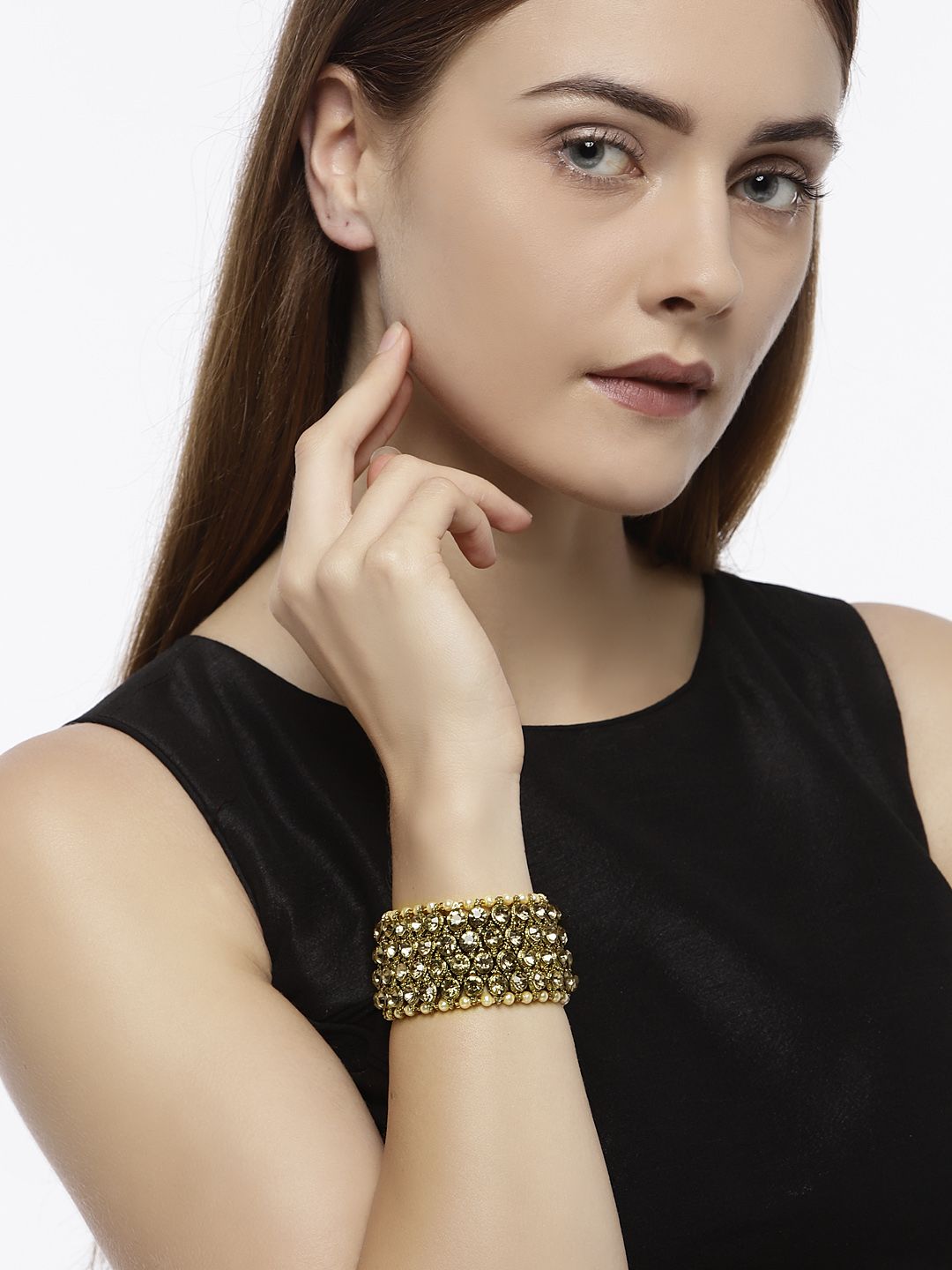 Zaveri Pearls Gold-Toned Metal Gold-Plated Cuff Bracelet Price in India
