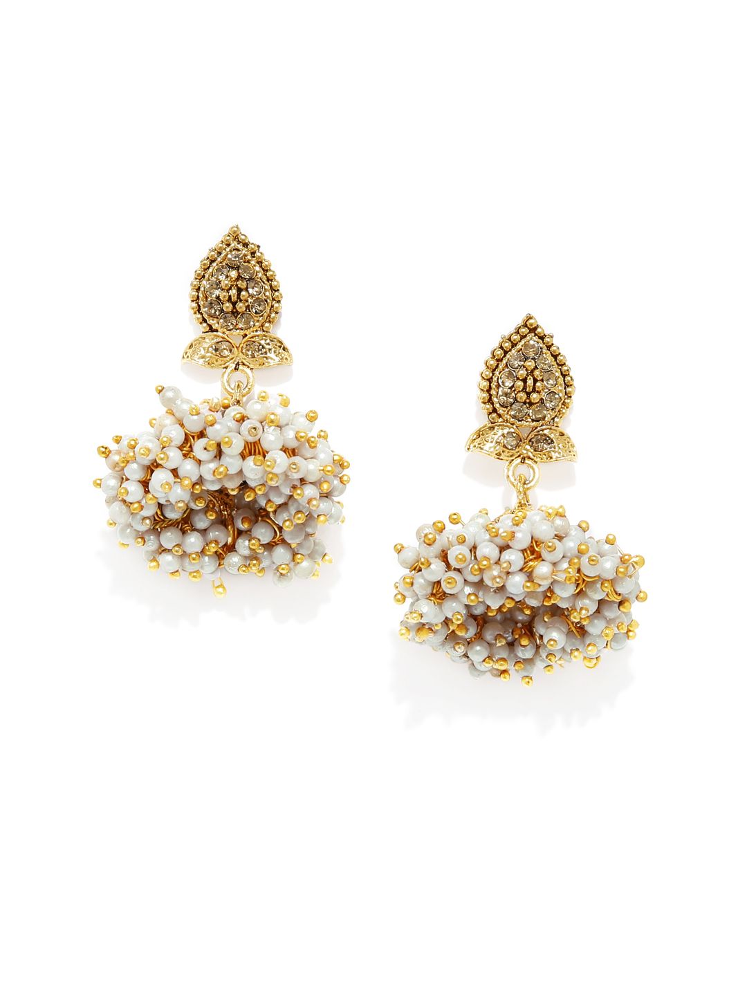 Zaveri Pearls Gold-Toned & Off-White Classic Jhumkas Price in India
