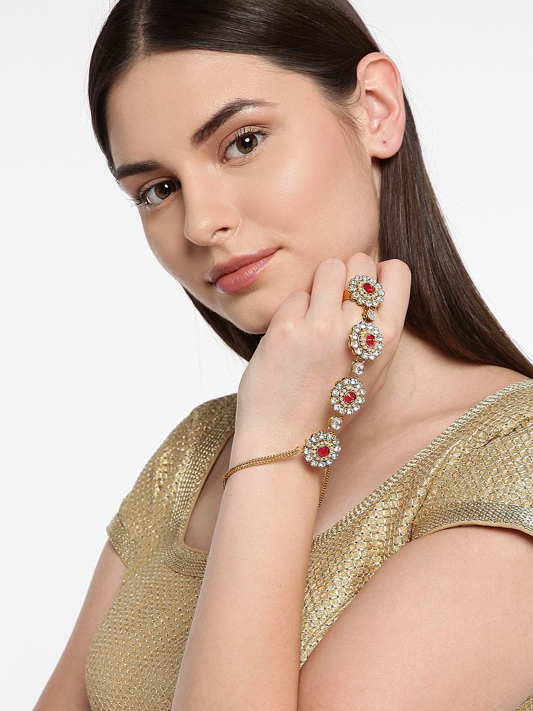 Zaveri Pearls Gold-Plated White Link Bracelet Price in India