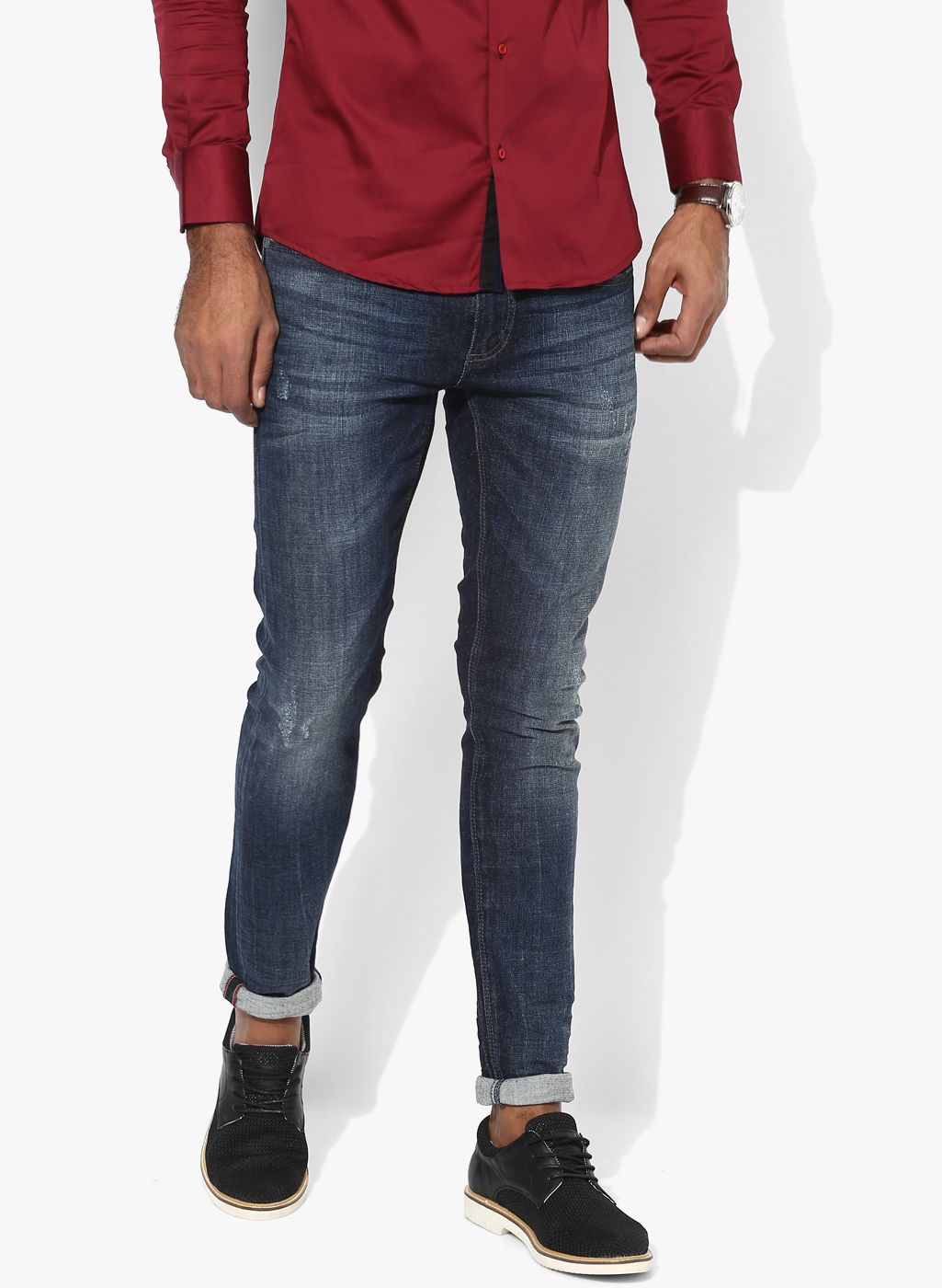 Superdry Navy Blue Washed Mid-Rise Slim Fit Jeans