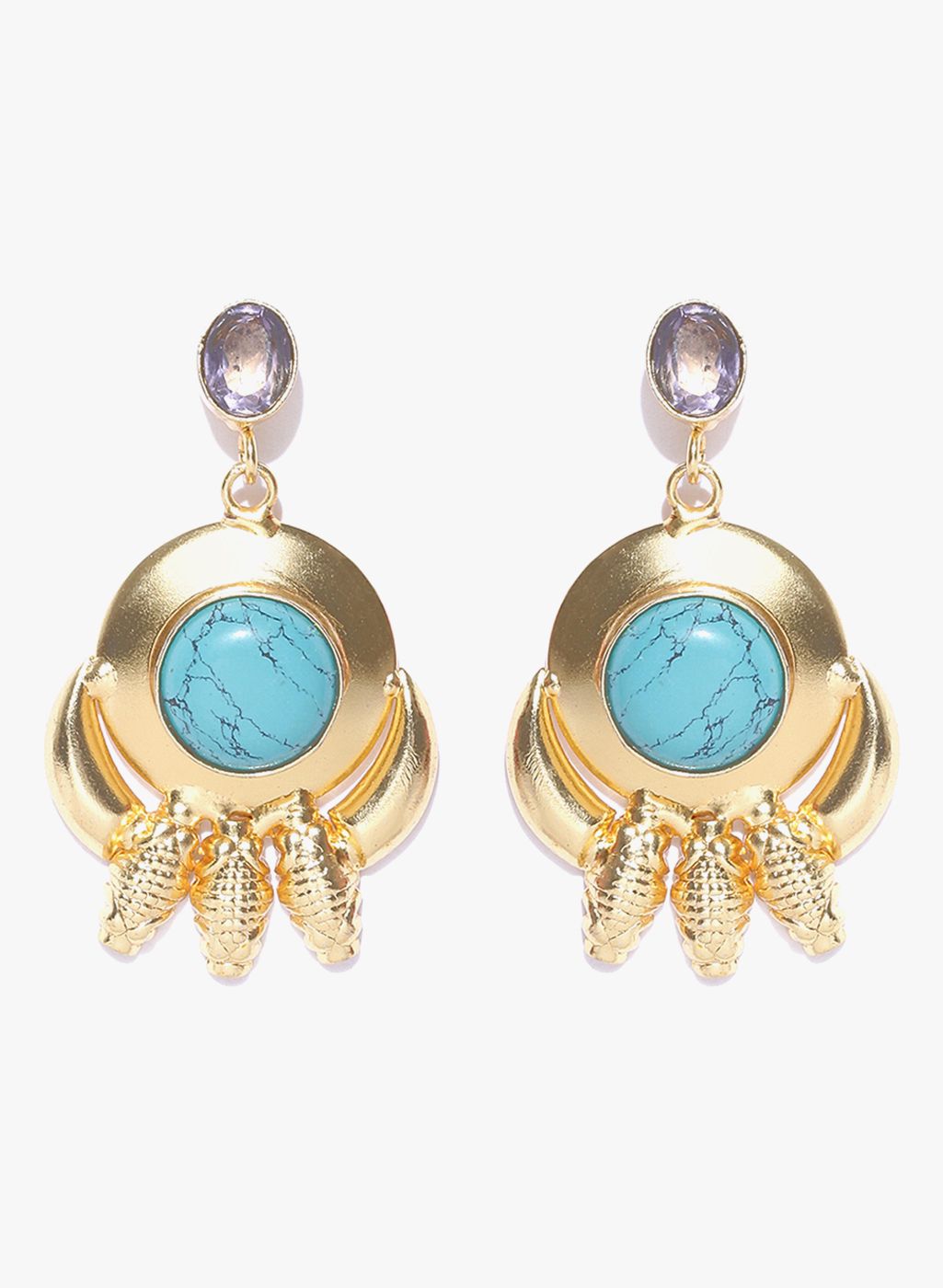 Chika Golden/Turquoise Blue Metal Danglers And Drop