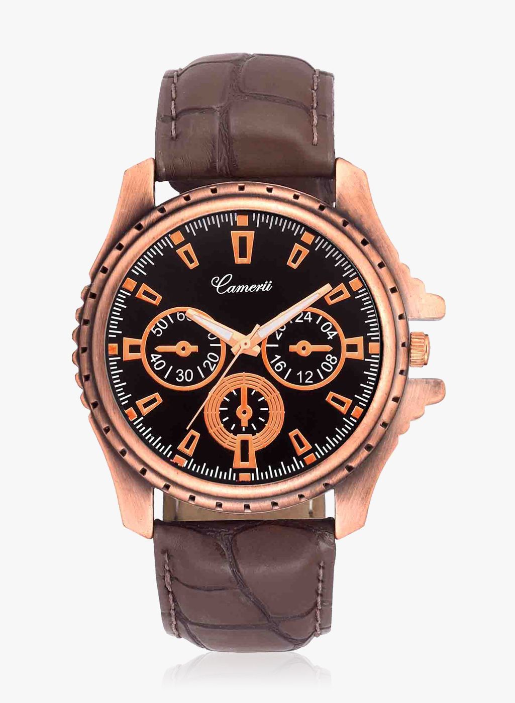 Camerii Brown/Black Leather Analogue Watch
